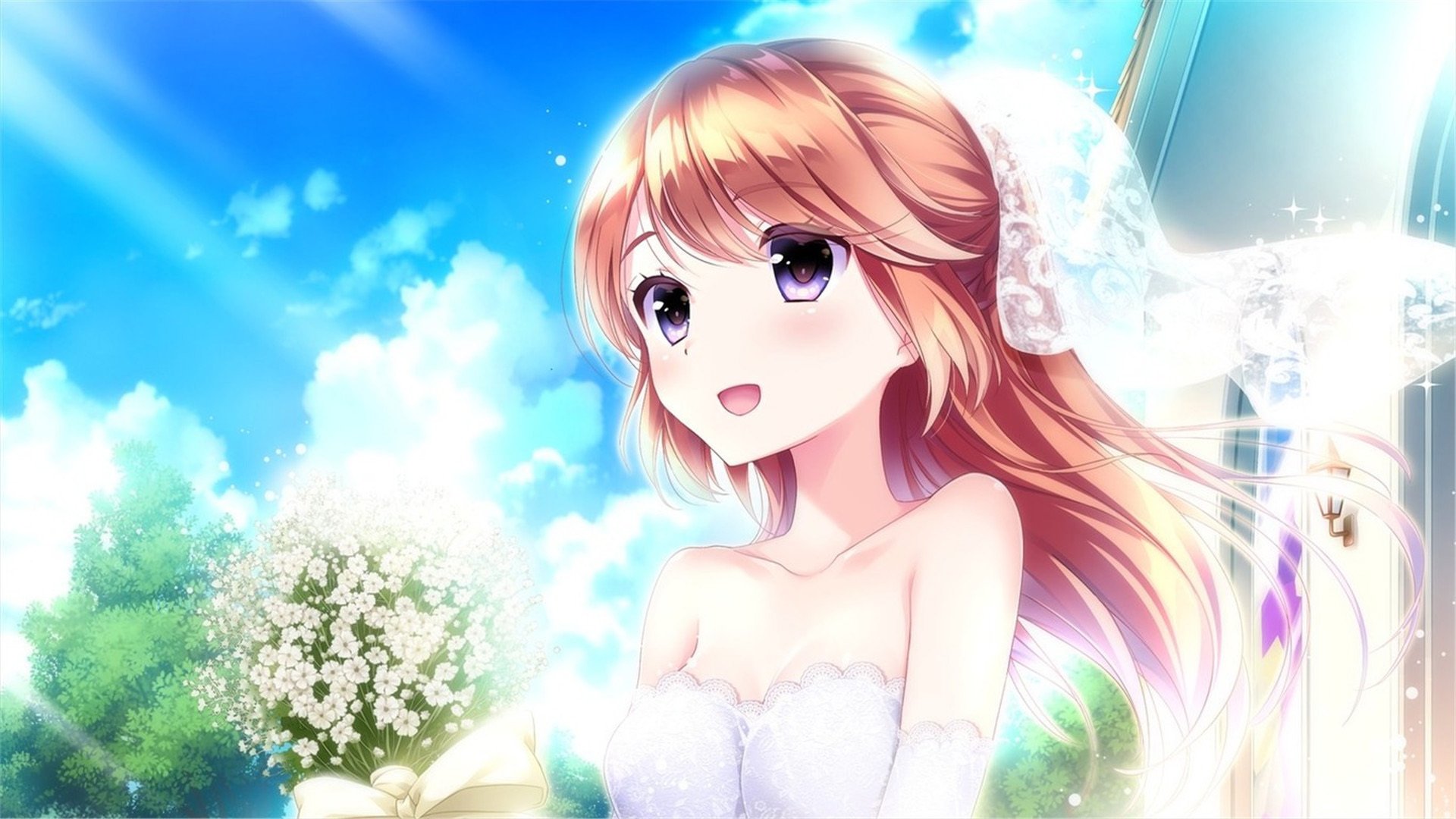 卡通人物 婚纱 阳光 花簇