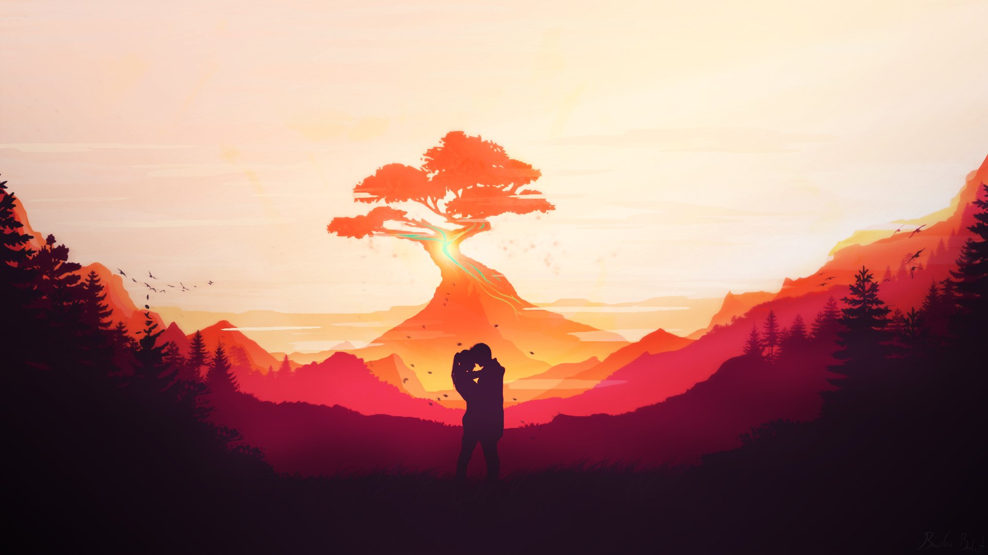 情侣 红色 背影 爱情 风景