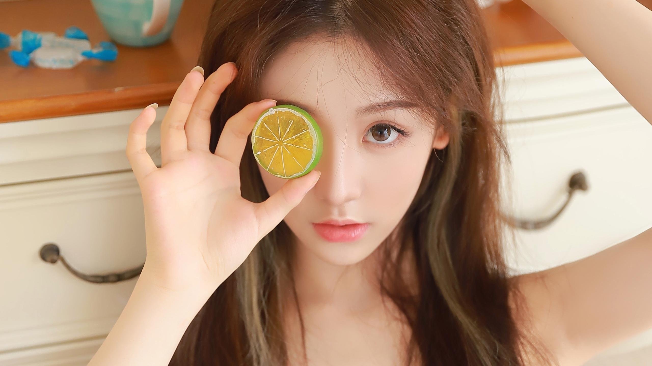 清纯 柠檬 长发 居家 女孩 可爱