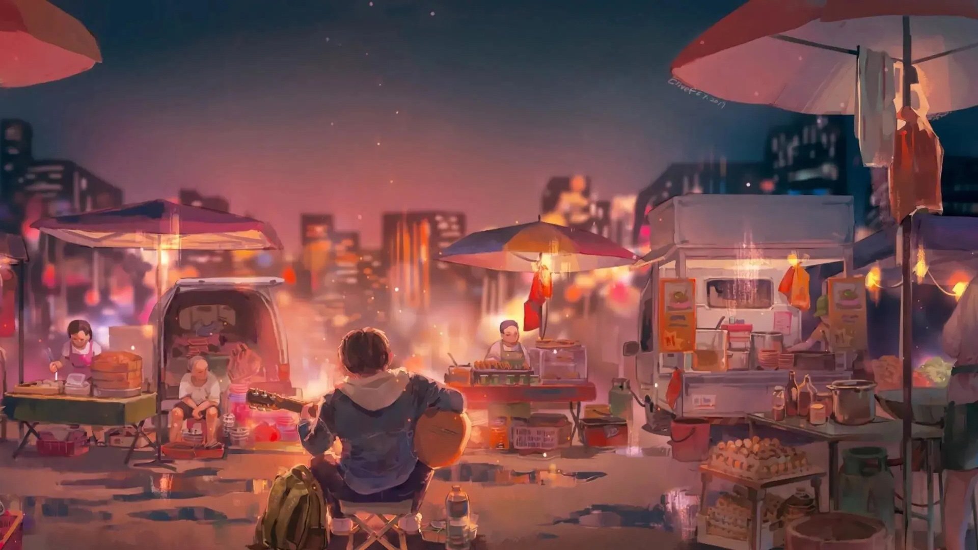 吉他 夜市 小吃 夜宵 城市 市井