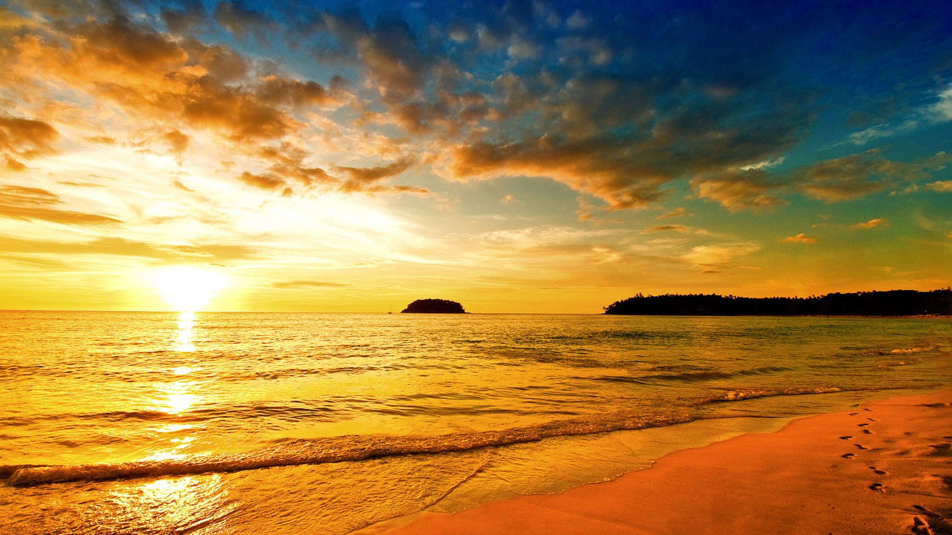 落日余晖 沙滩 晚霞 红霞