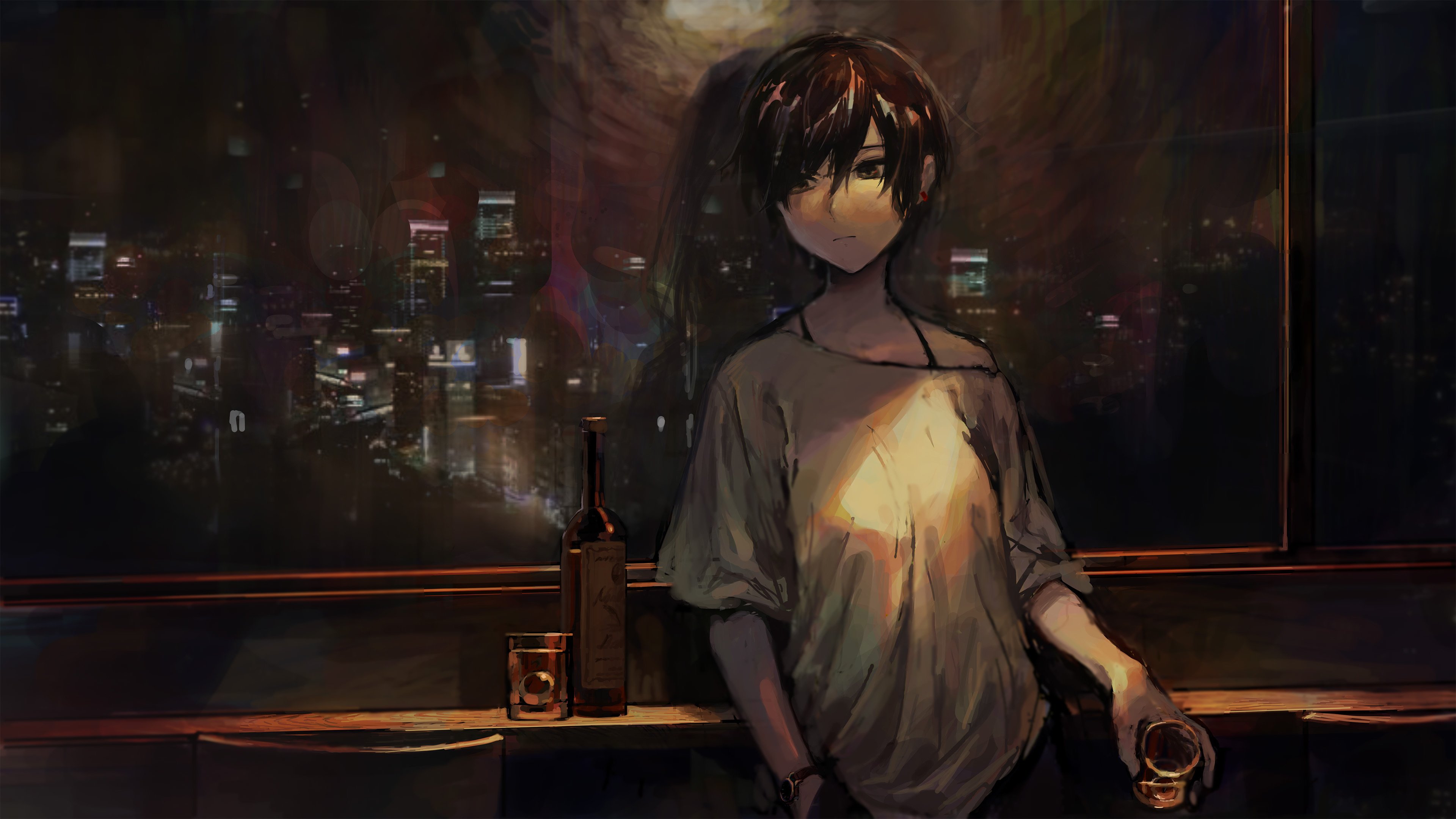 城市 夜晚 喝酒  窗户