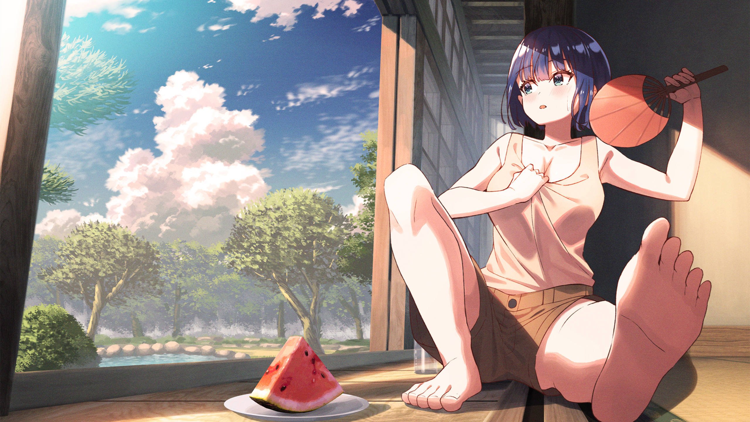动漫 二次元 夏天 西瓜 乘凉