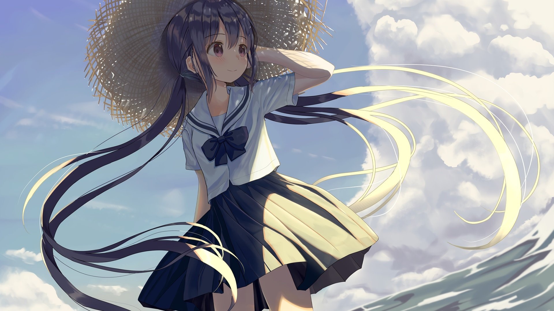 卡通人物 夏天 草帽 海浪 二次元