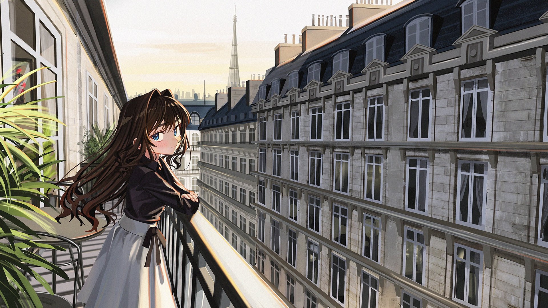 阳台上的女孩 楼房 城市建筑