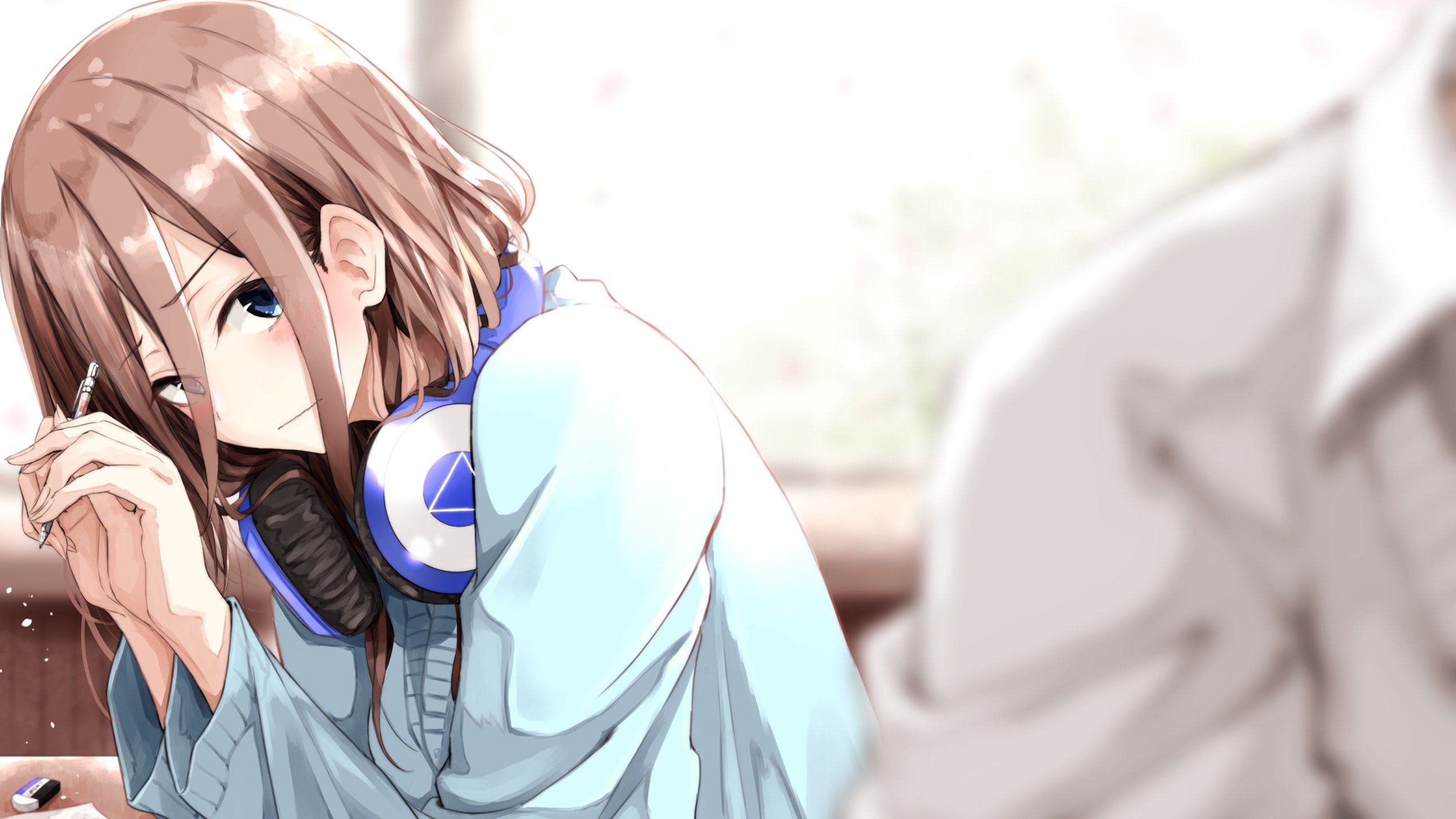 二次元 耳机 学校 教室 作业