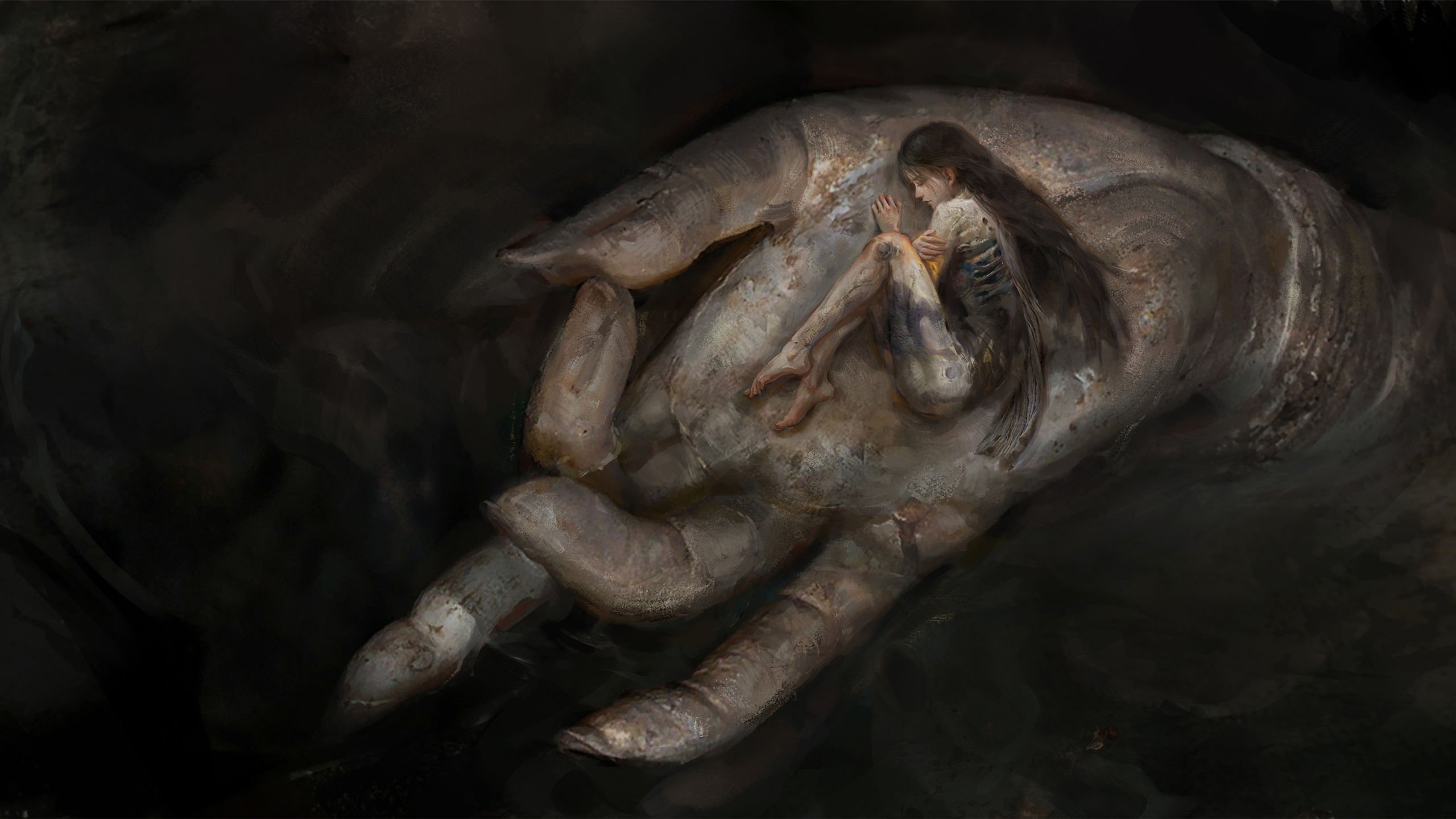 动漫 佛手 女孩 蜷缩