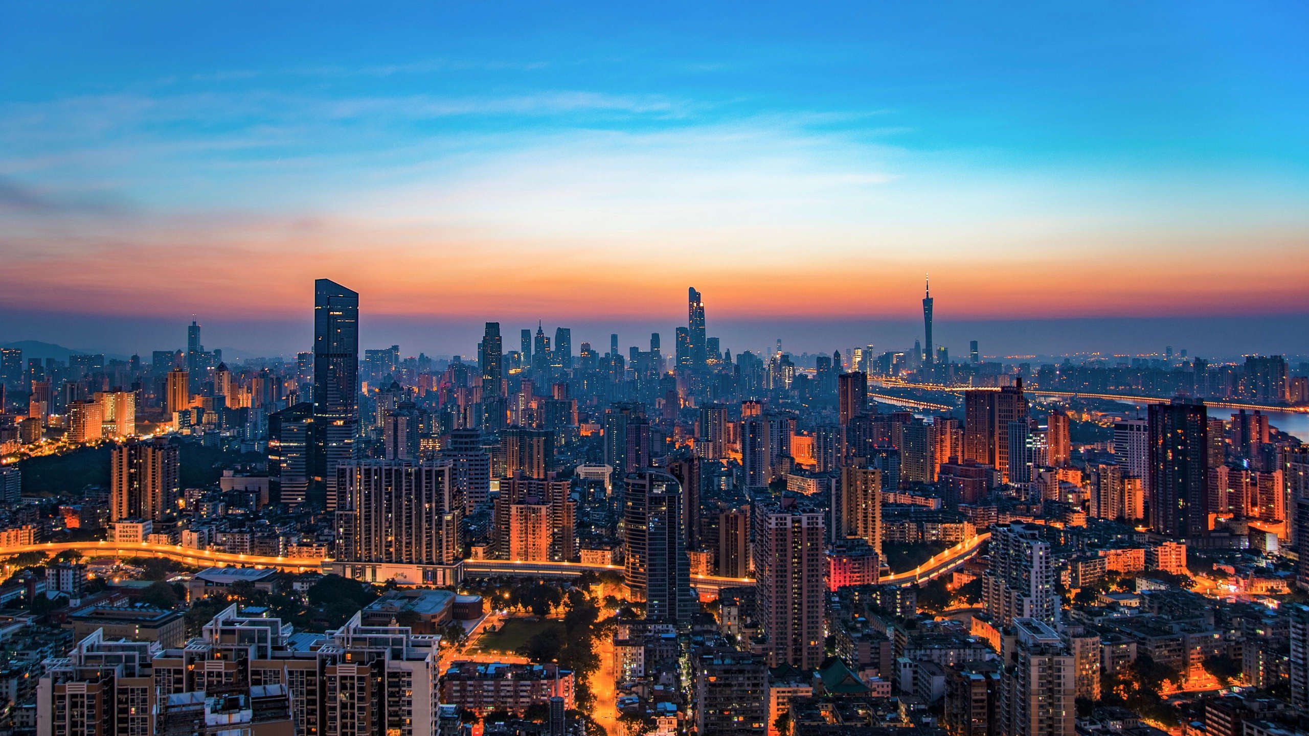 城市夜景 广州 晚霞