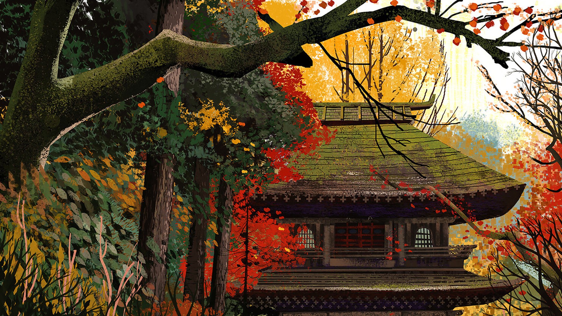 深秋郊外 楼阁 五彩世界