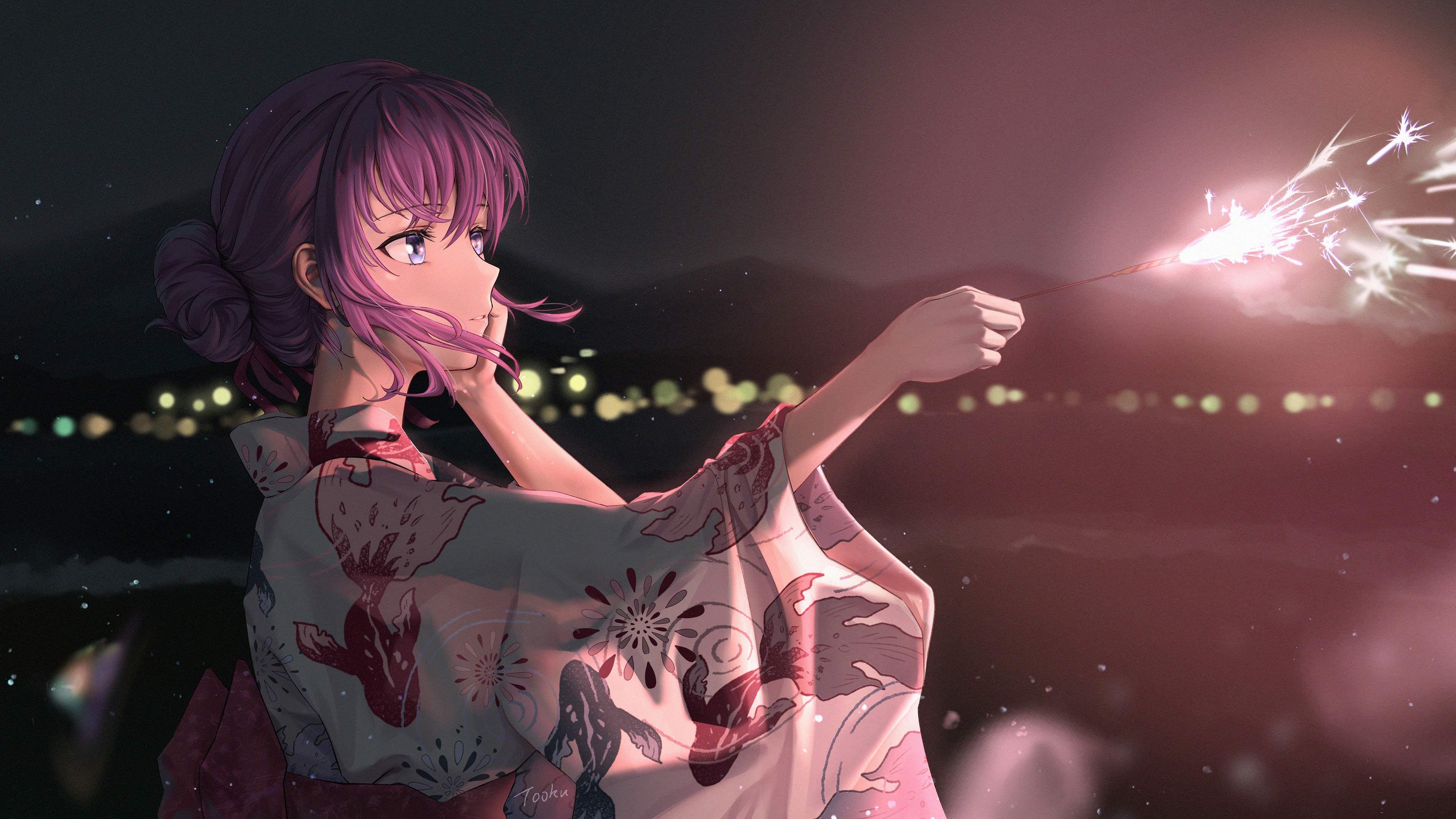 花火 浪漫 风吹头发