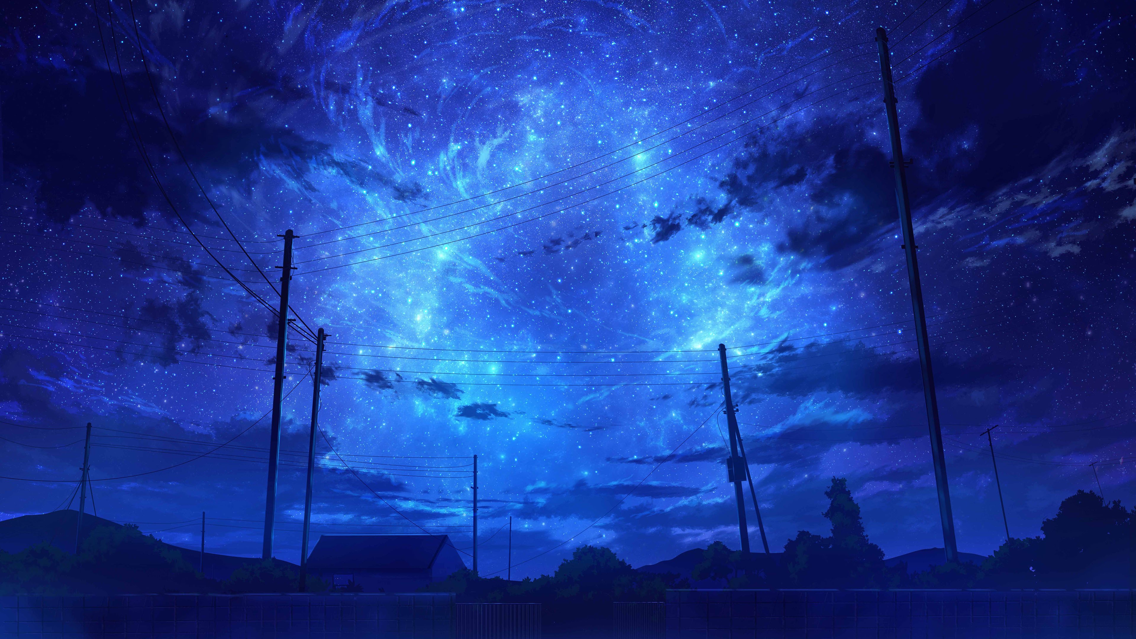 晚霞 夜空 电线杆