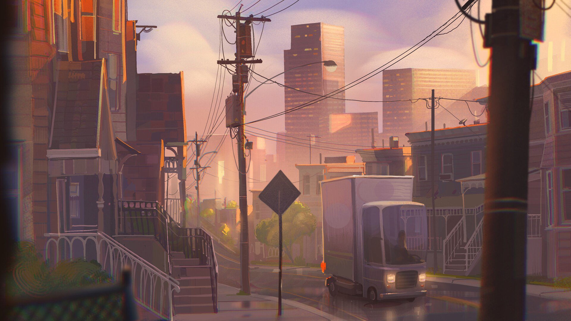 城市 或者 清晨 电线杆 街道