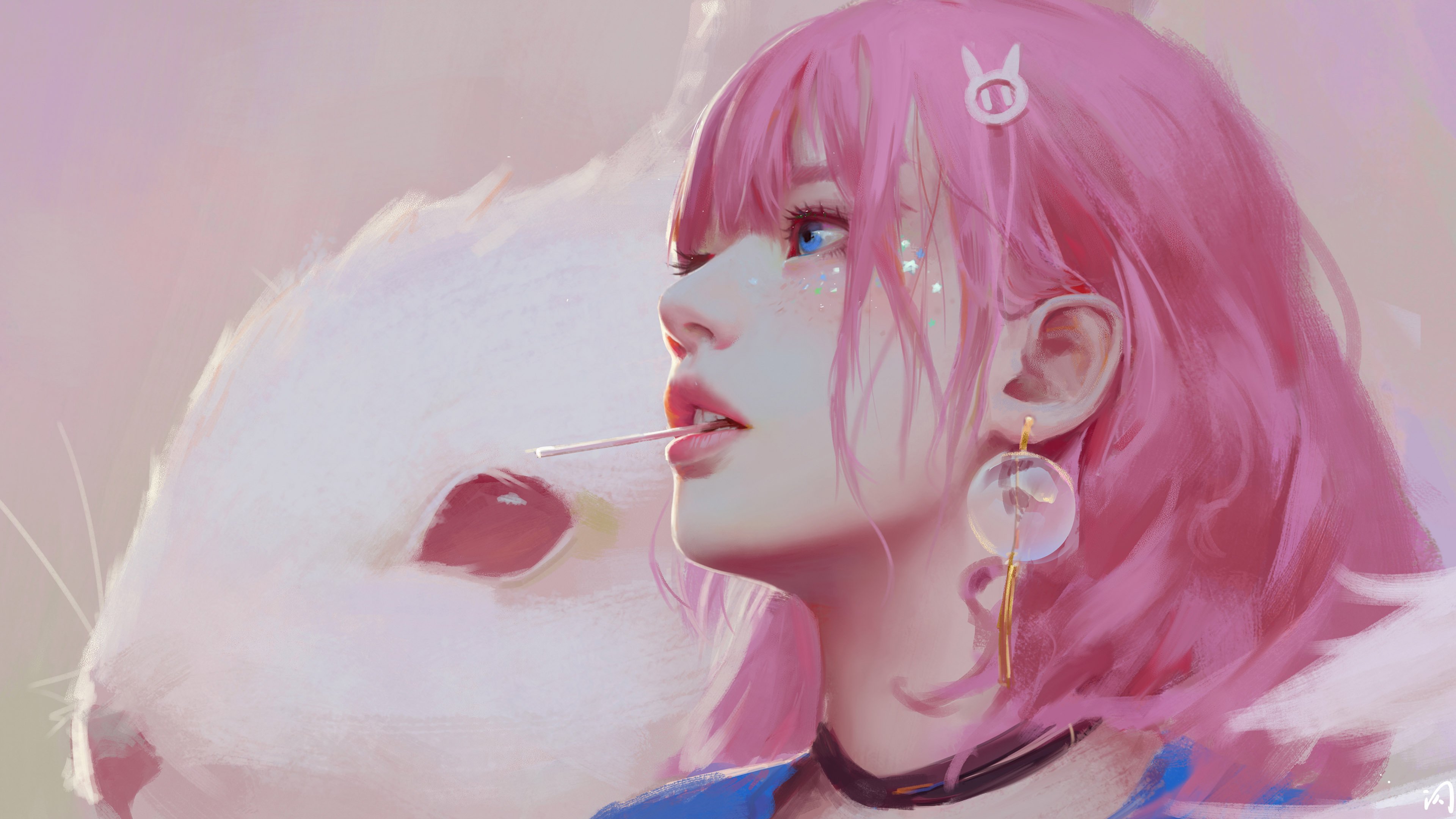 兔子 红发 棒棒糖 耳环