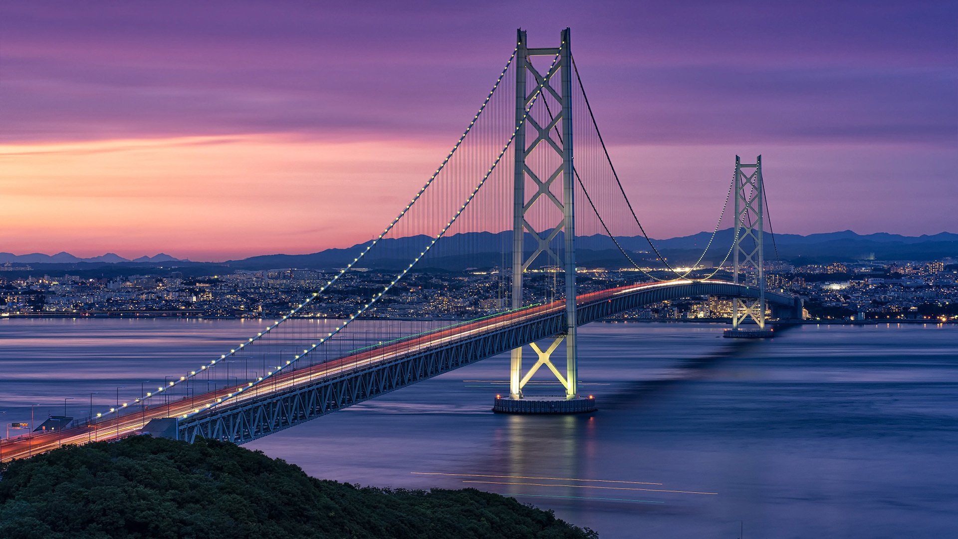 城市夜景 金门大桥 跨海大桥 晚霞 海湾