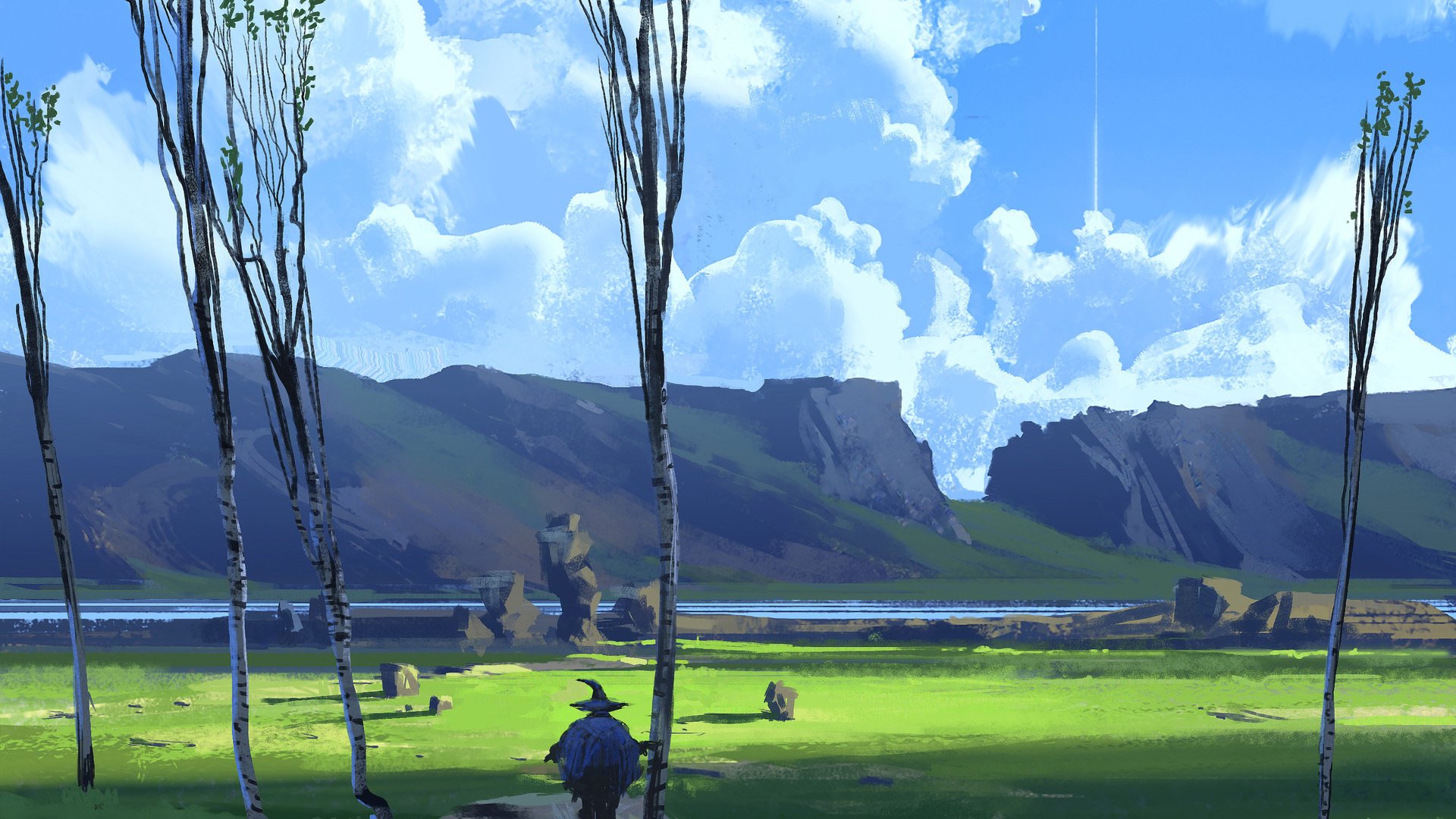 蓝天 白云 草原 原野 流星