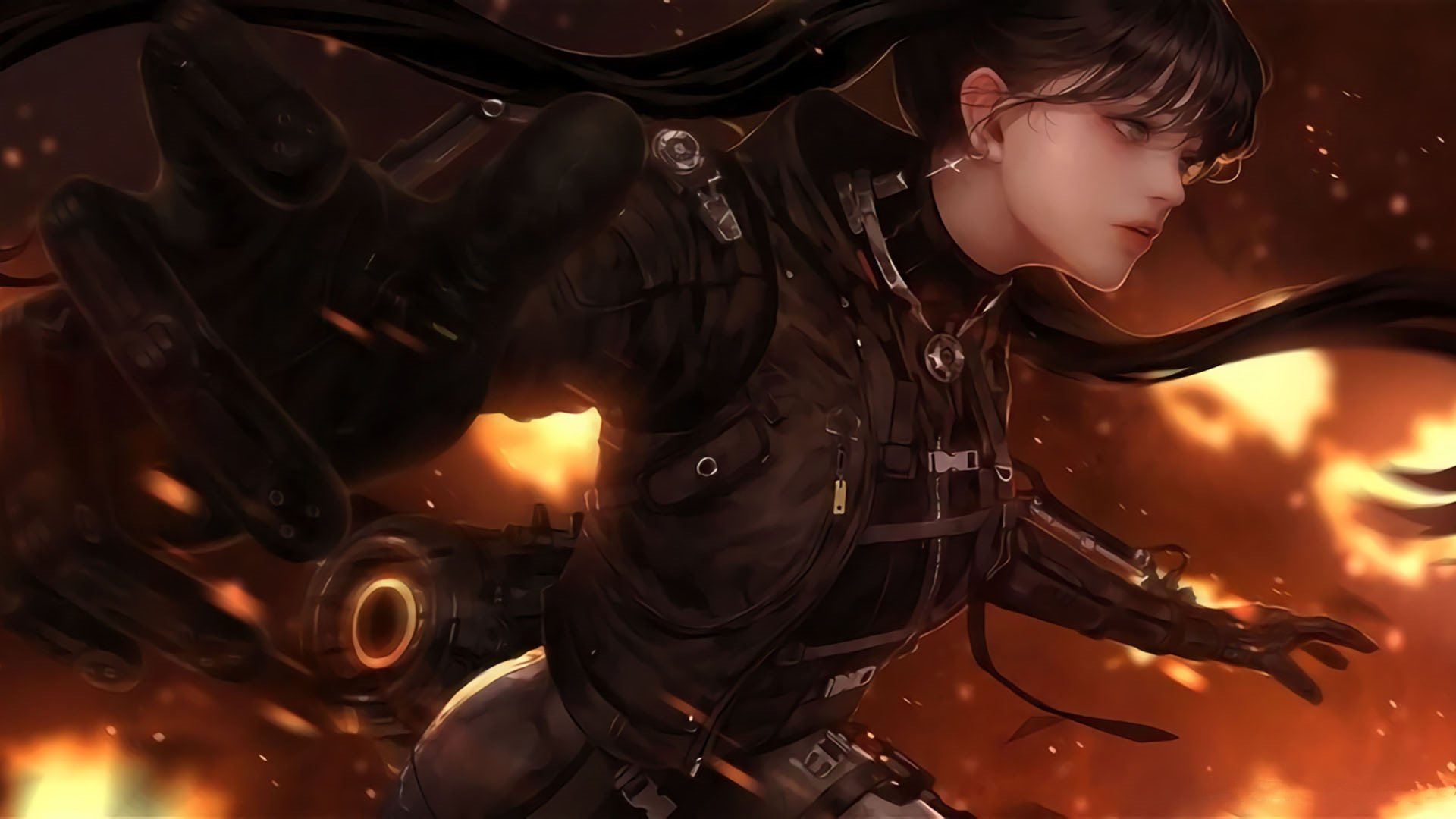 战士 火海 长发 美女