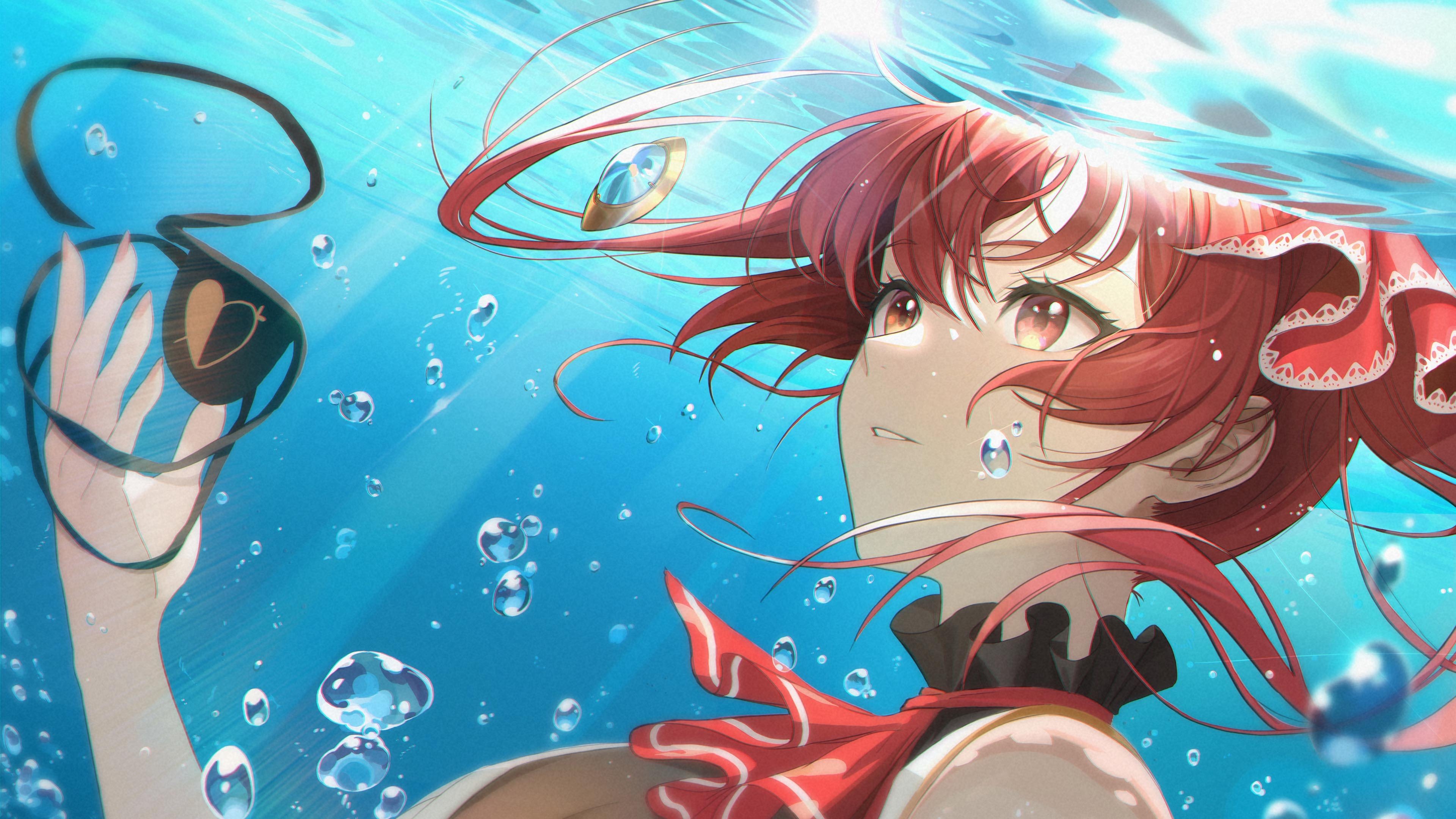 水下女孩 红发 大眼睛 气泡