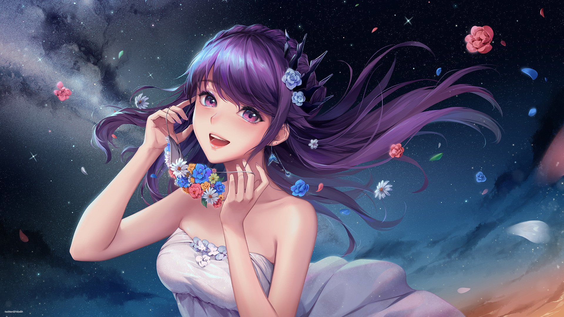 卡通人物 花瓣 口罩 星空