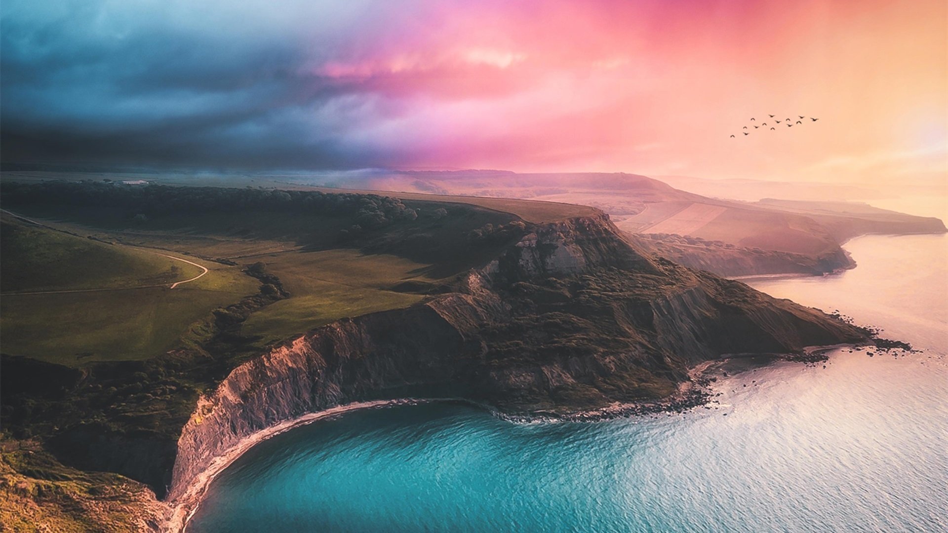 海洋天堂 海湾 晚霞 海鸥