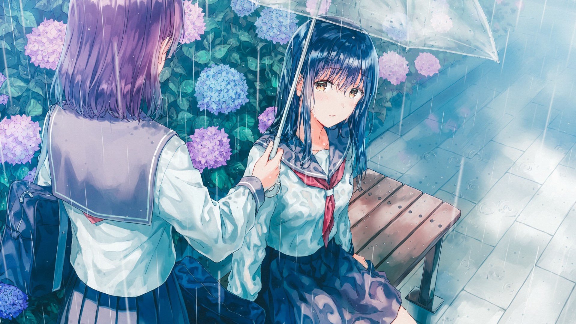 卡通人物 雨天 学生 制服