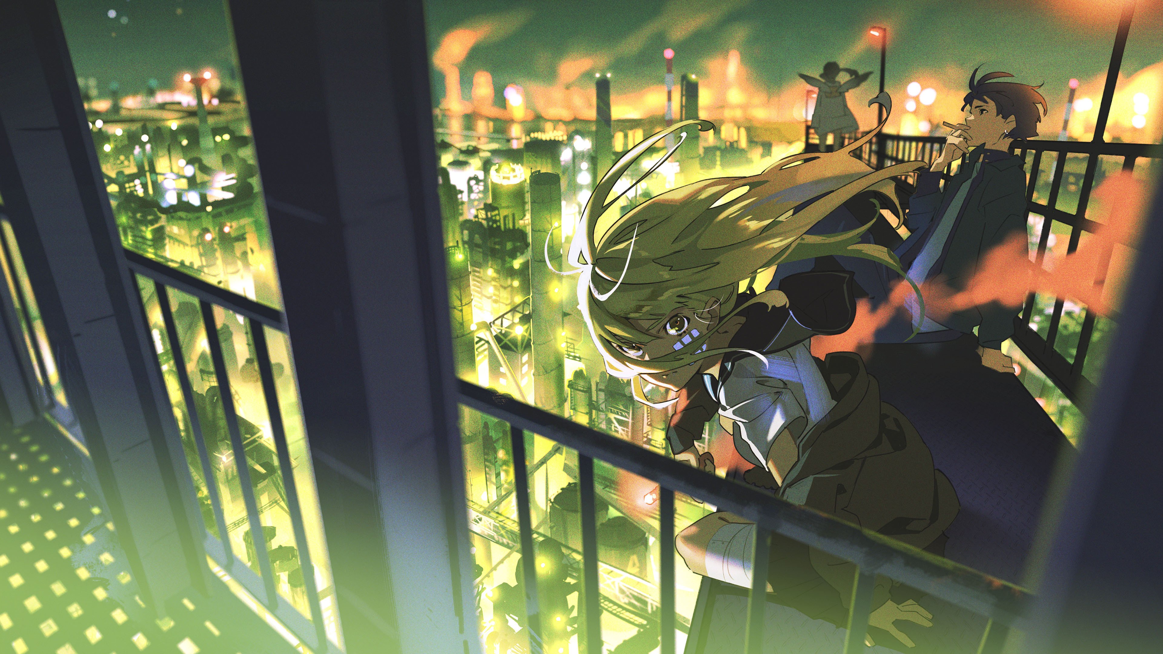 夜景 城市高空 灯火璀璨 少年