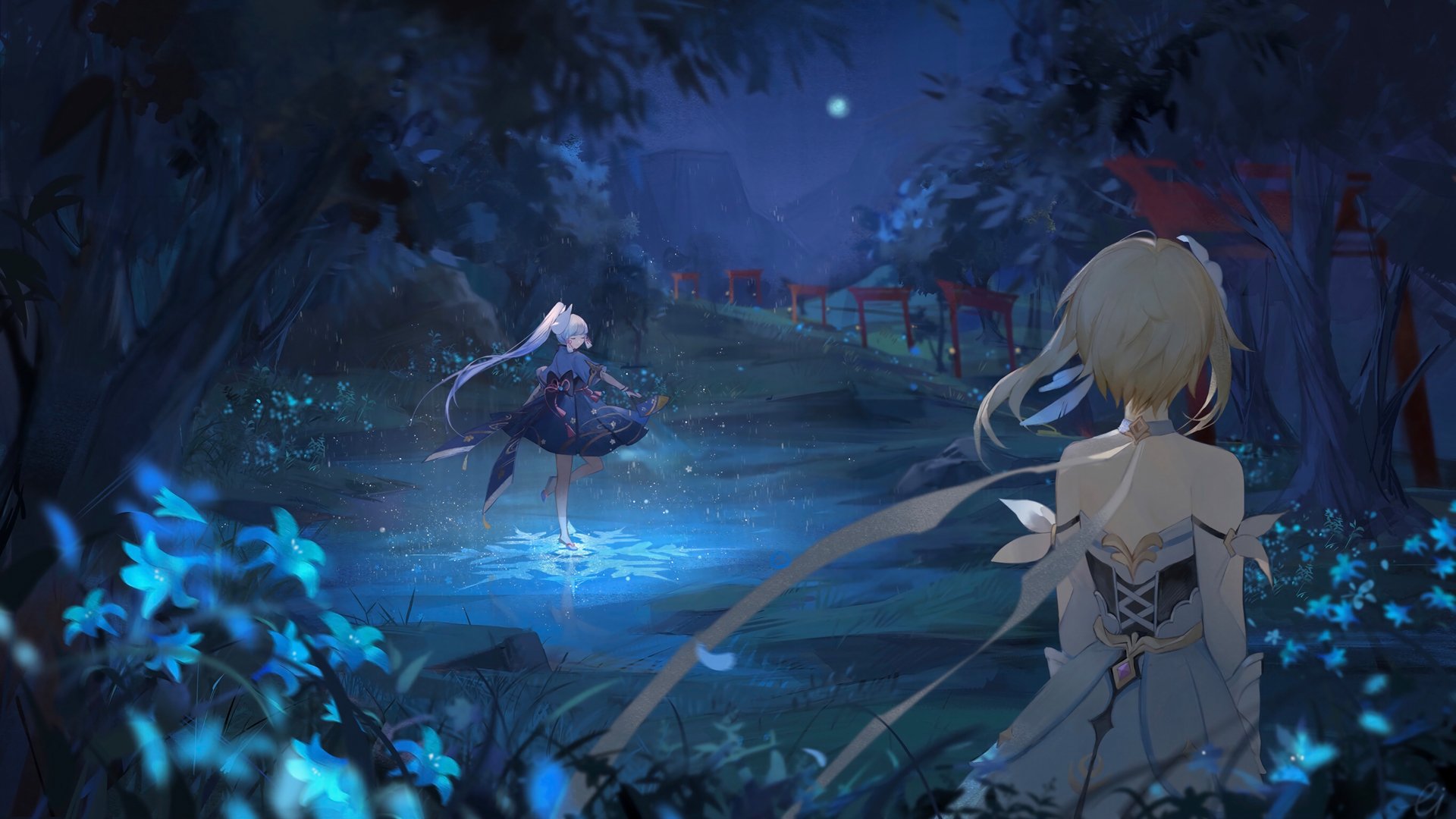 原神 神里绫华 跳舞 夜晚唯美