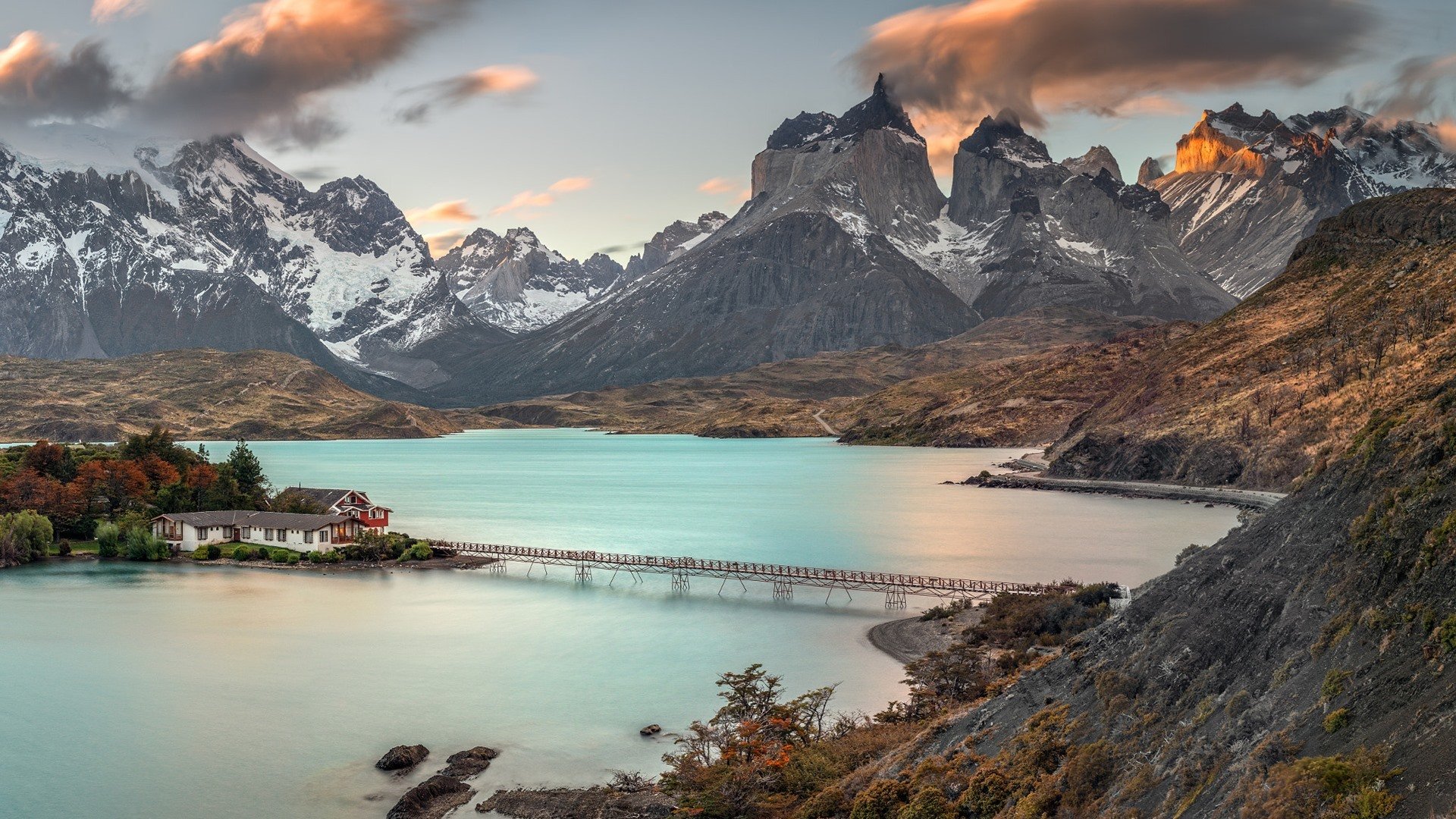 秋意正浓 雪山 大江 桥 云