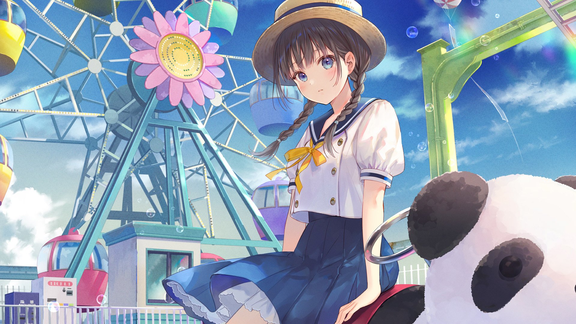 阳光 辫子妹妹 熊猫 游乐场 摩天轮