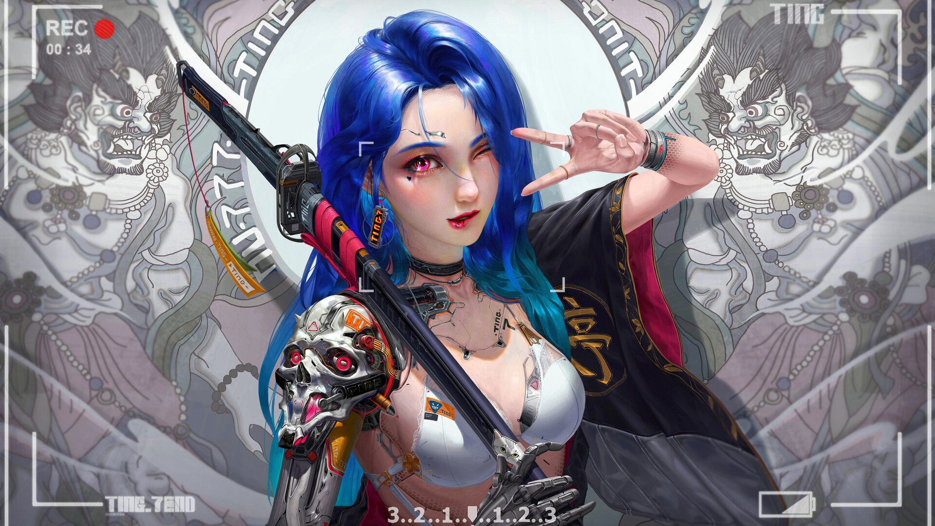 自拍照 录像 蓝头发