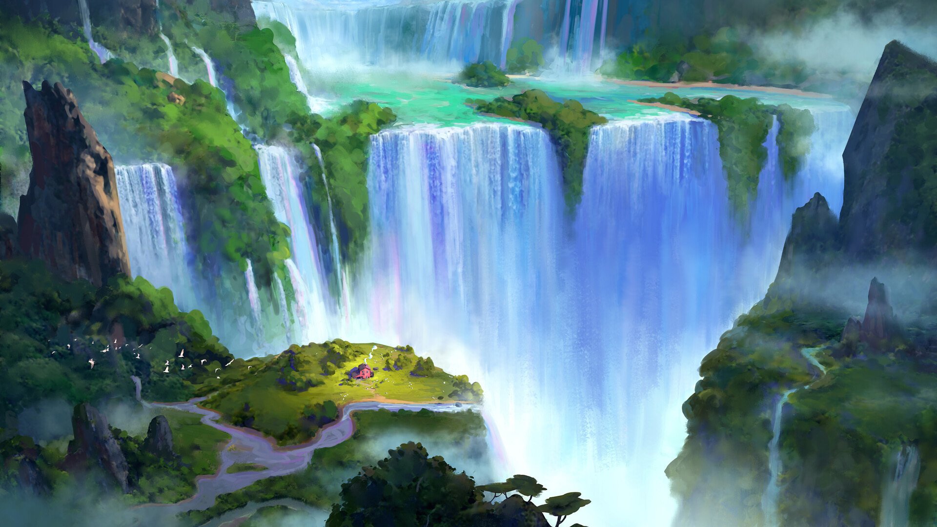 瀑布 峡谷 高山 山峰