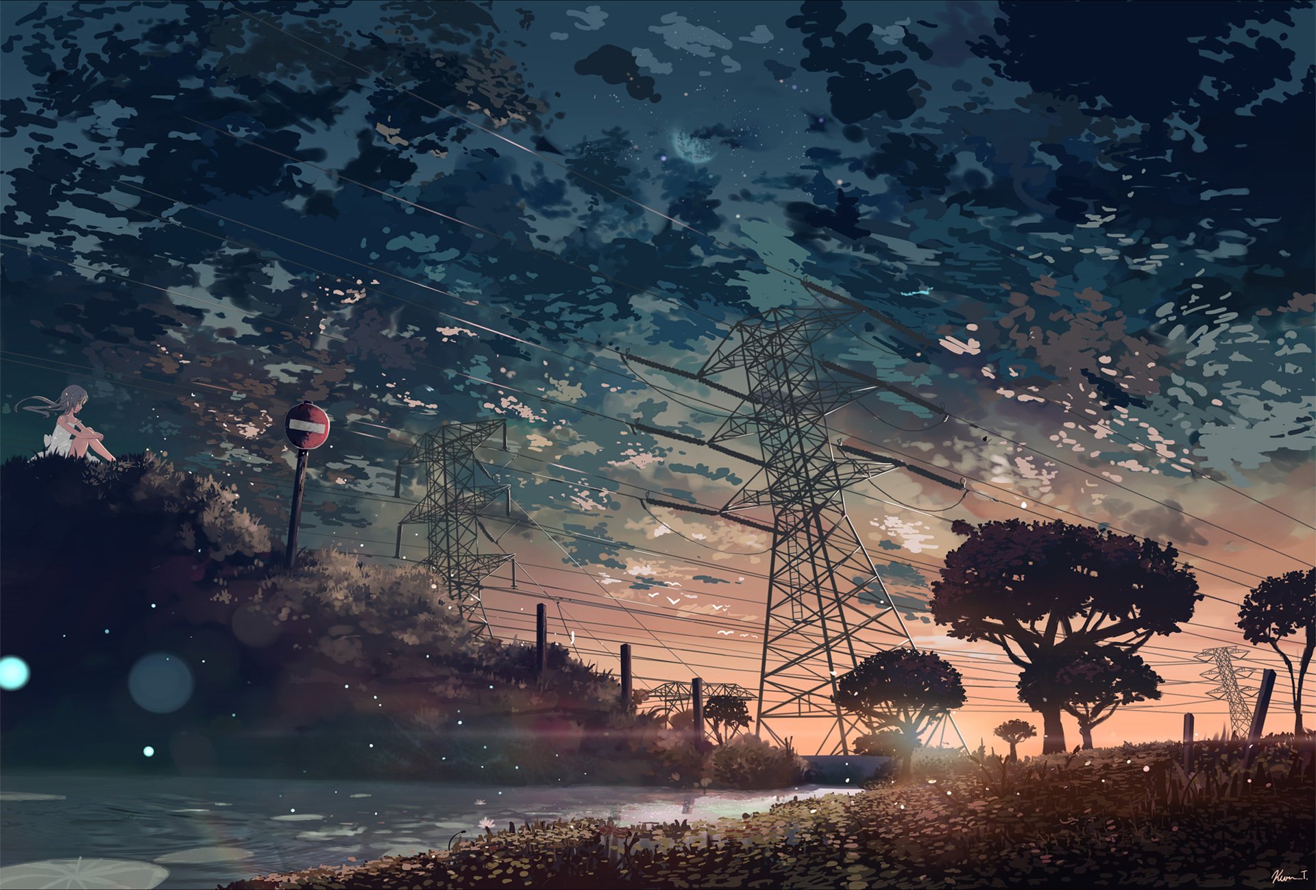 动漫 卡通 手绘 女孩 可爱 萌 治愈 星空 场景