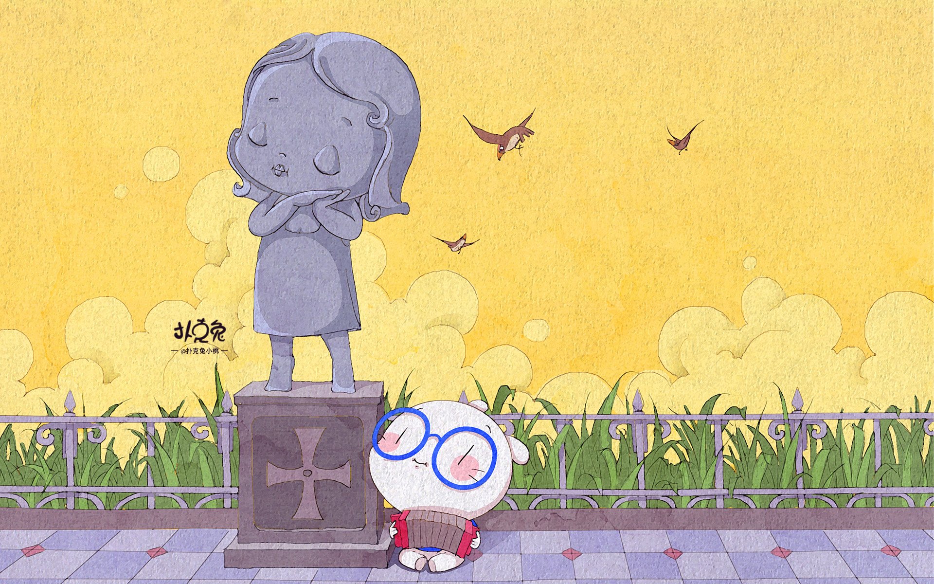 卡通 手绘 扑克兔