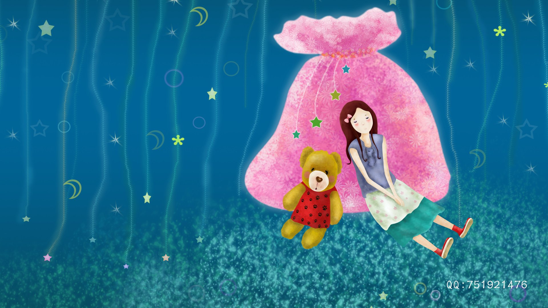 梦里飞插画 女孩 梦幻