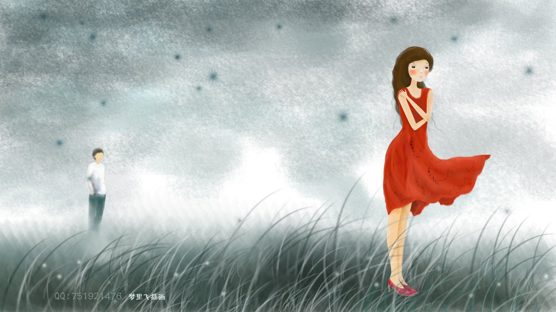 梦里飞插画 女孩 梦幻