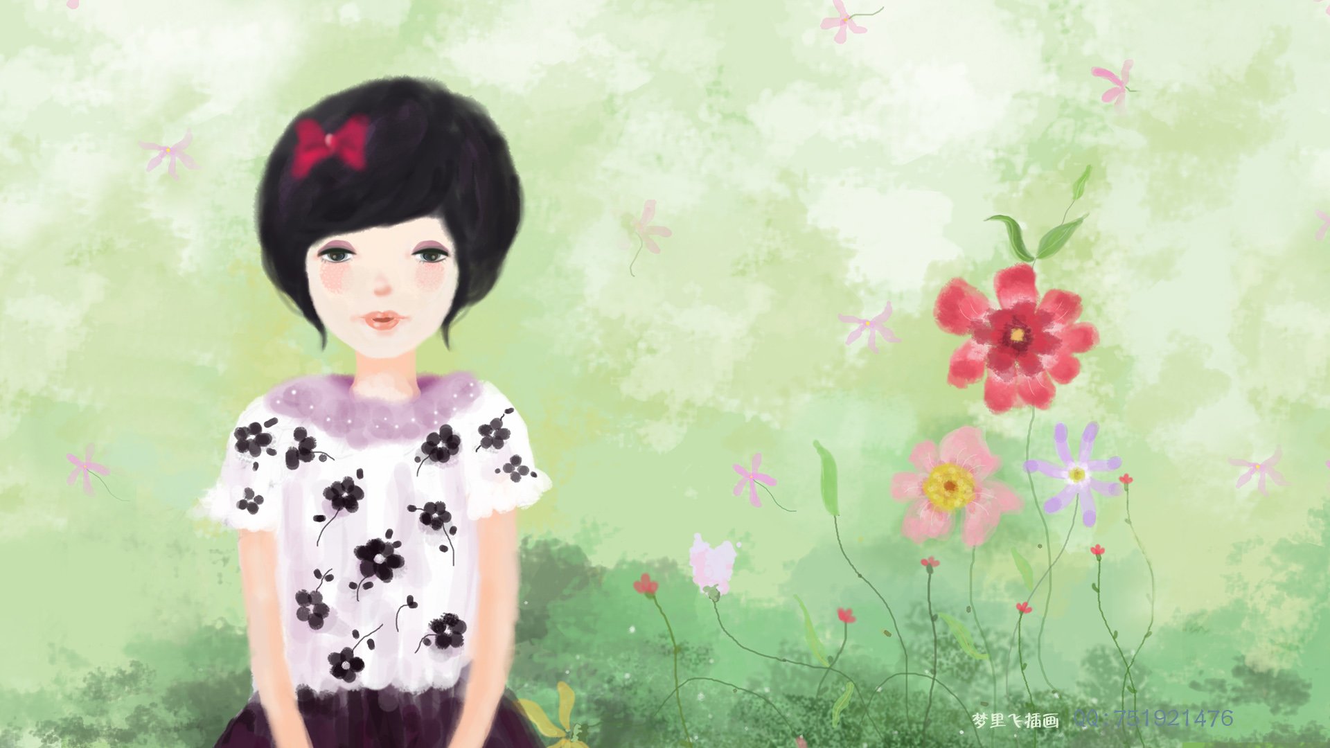 梦里飞插画 女孩 梦幻