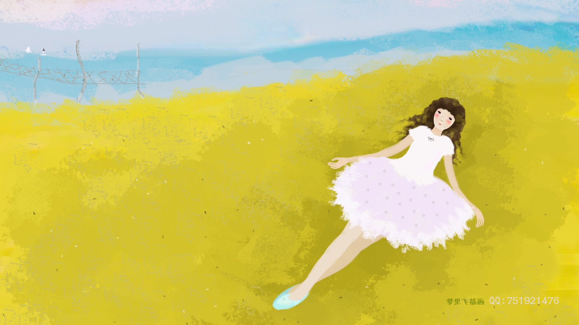 梦里飞插画 女孩 梦幻