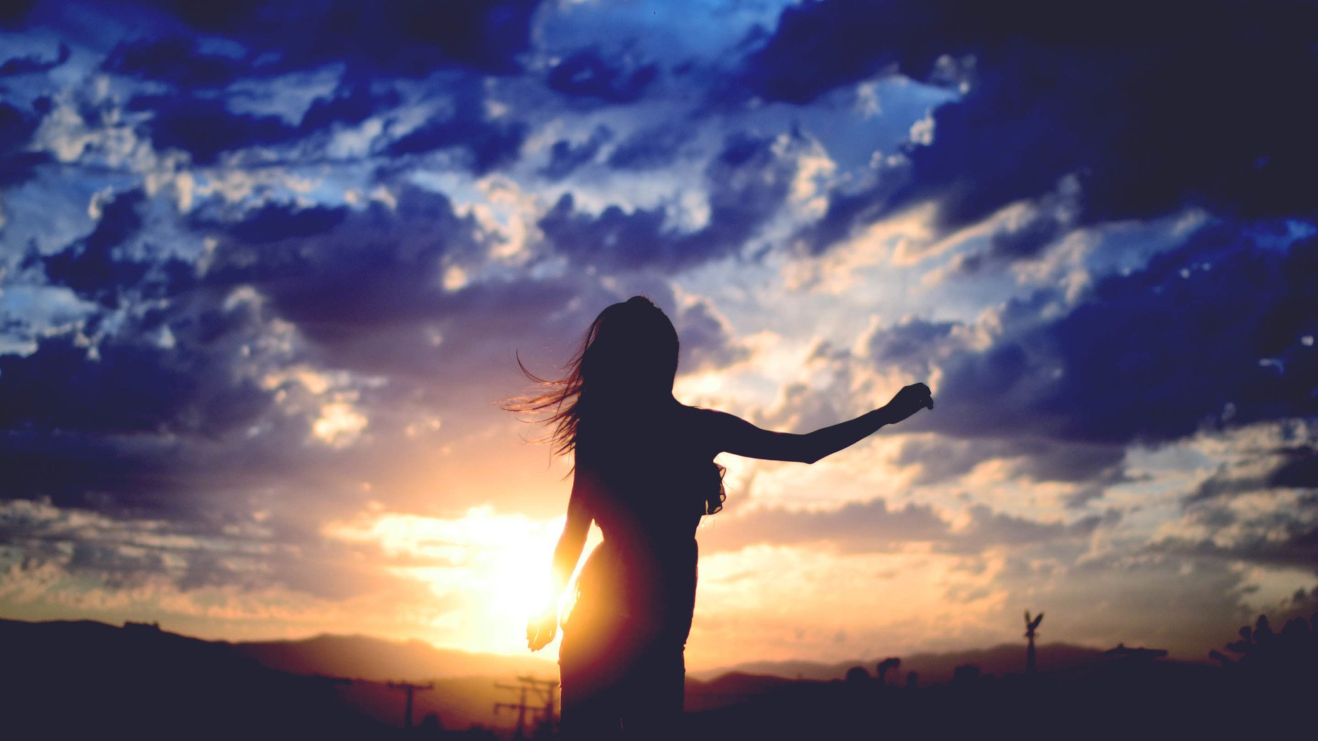 小清新 唯美 青春 美女 影子 夕阳 背影