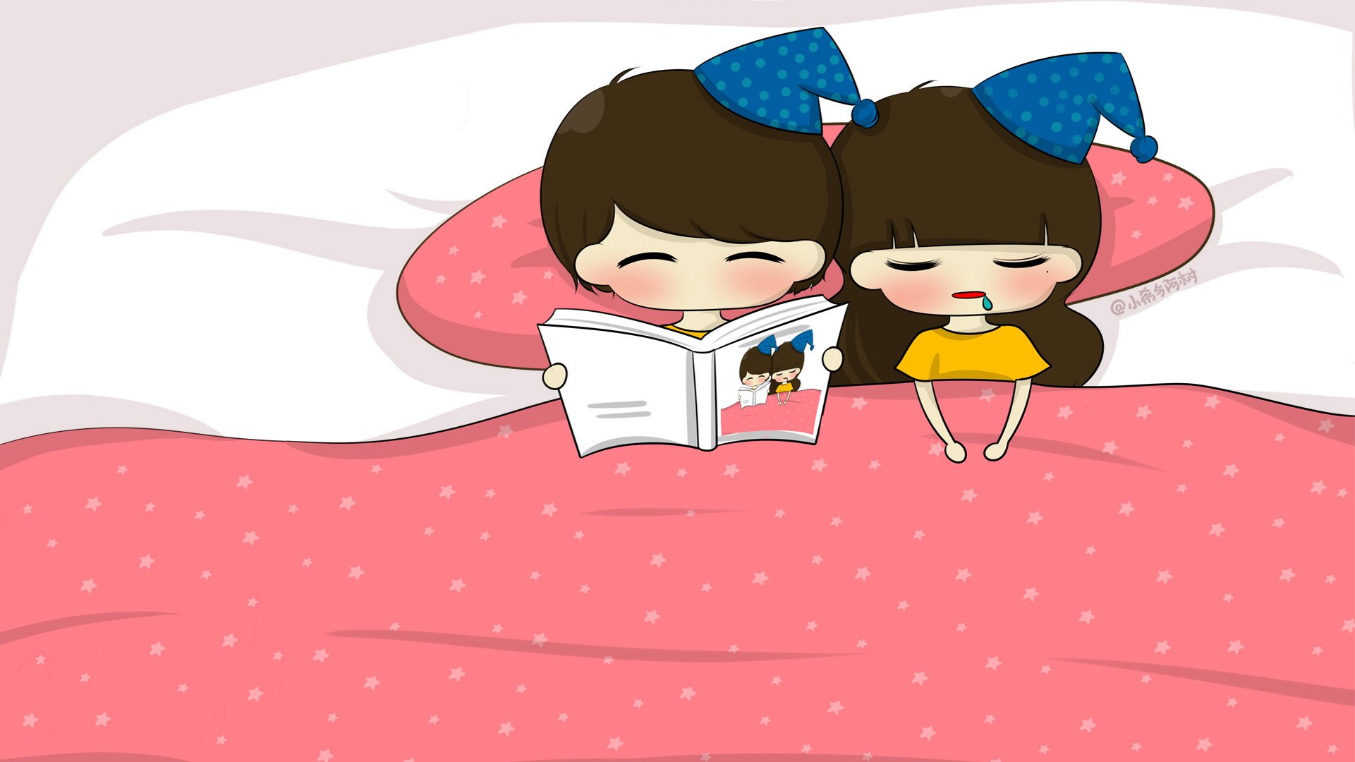 小希和阿树 卡通 手绘 可爱  爱情