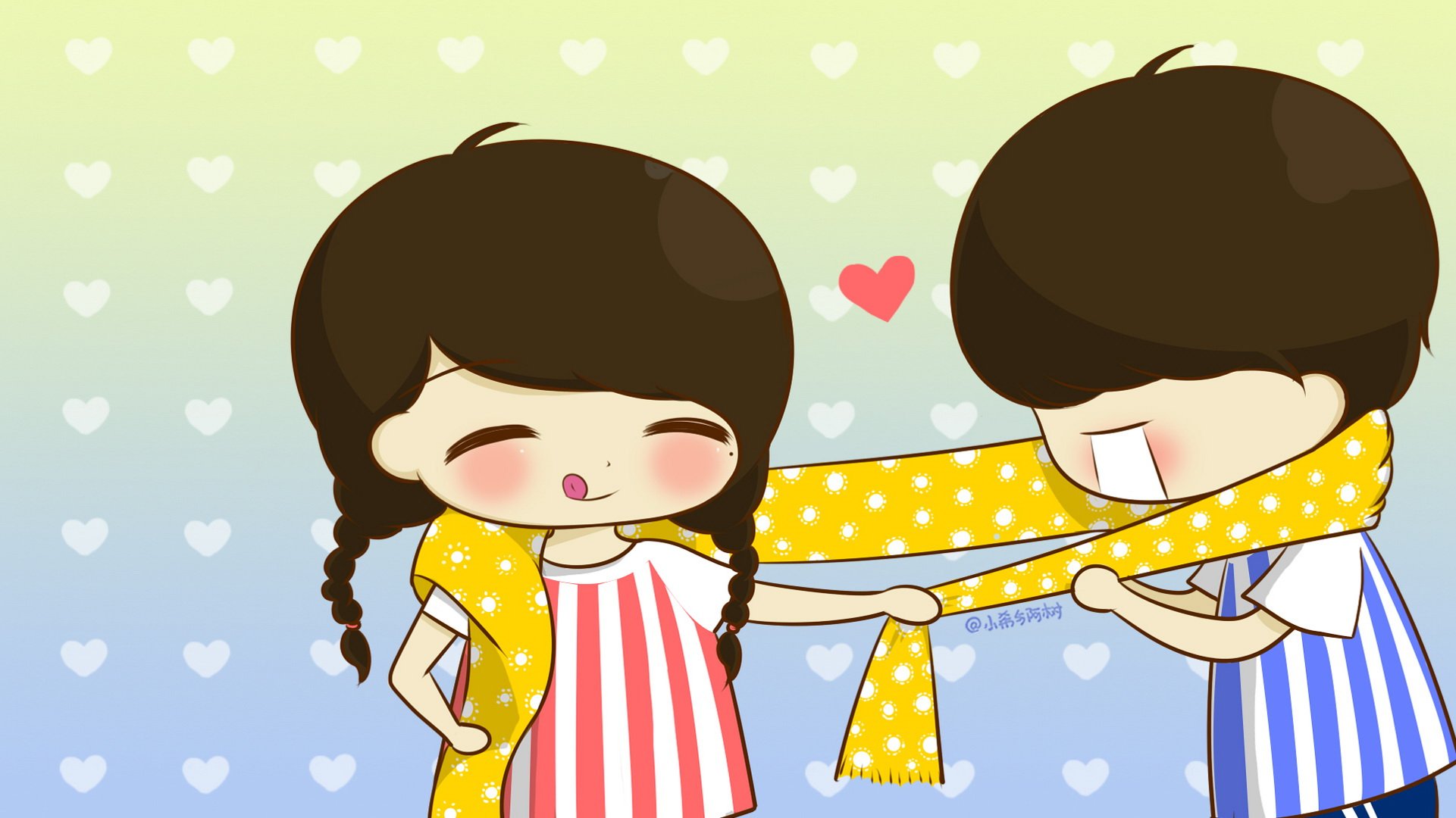 小希和阿树 卡通 手绘 可爱  爱情