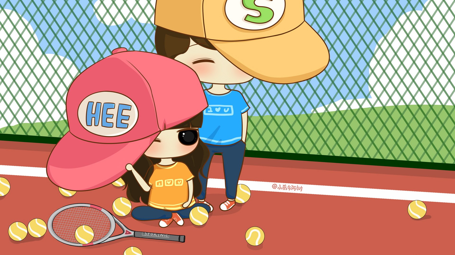 小希和阿树 卡通 手绘 可爱  爱情