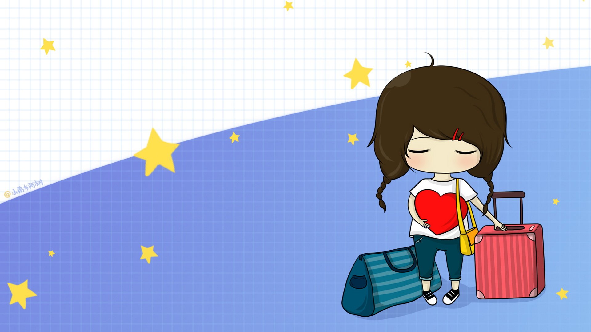 小希和阿树 卡通 手绘 可爱  爱情