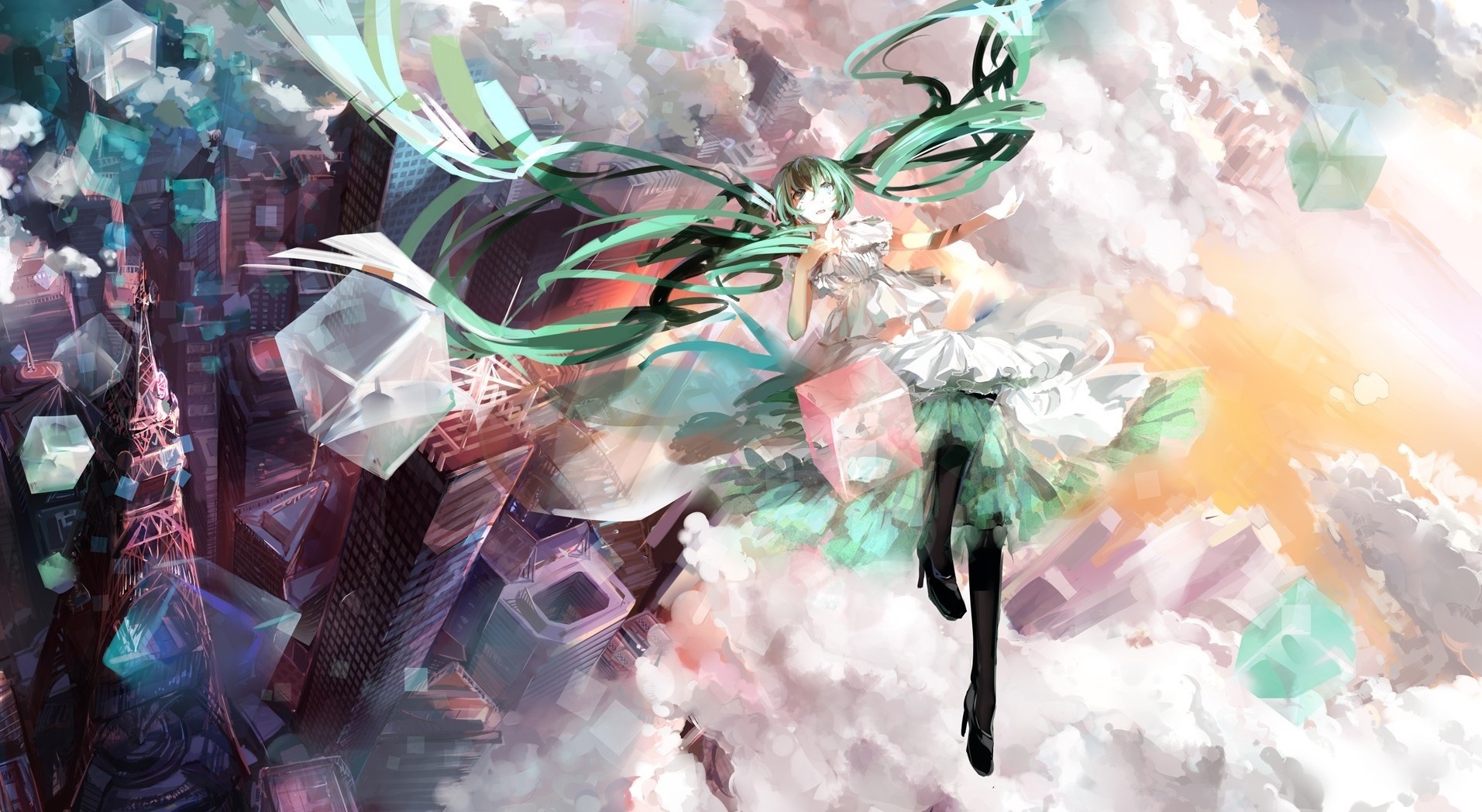 二次元 初音未来 坠落 高楼