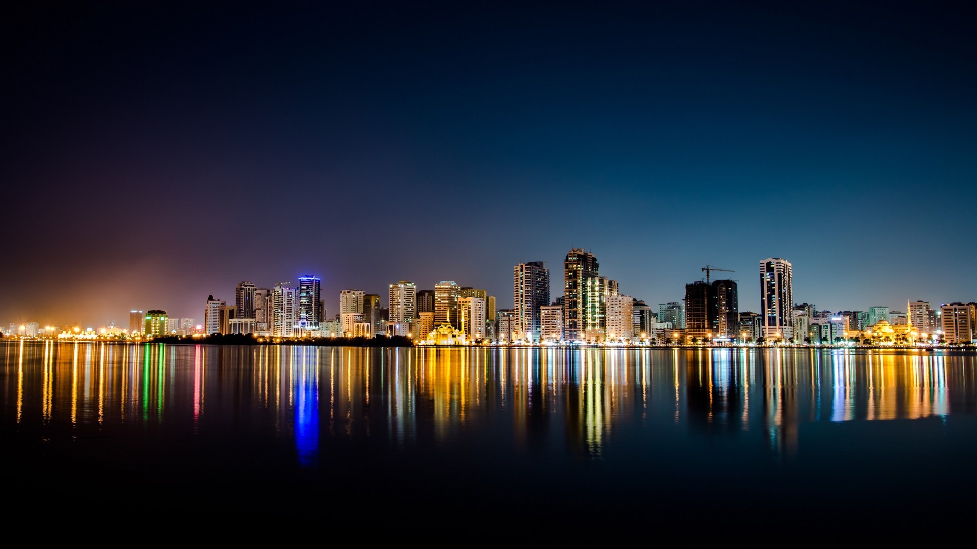 风景 城市夜景 海面