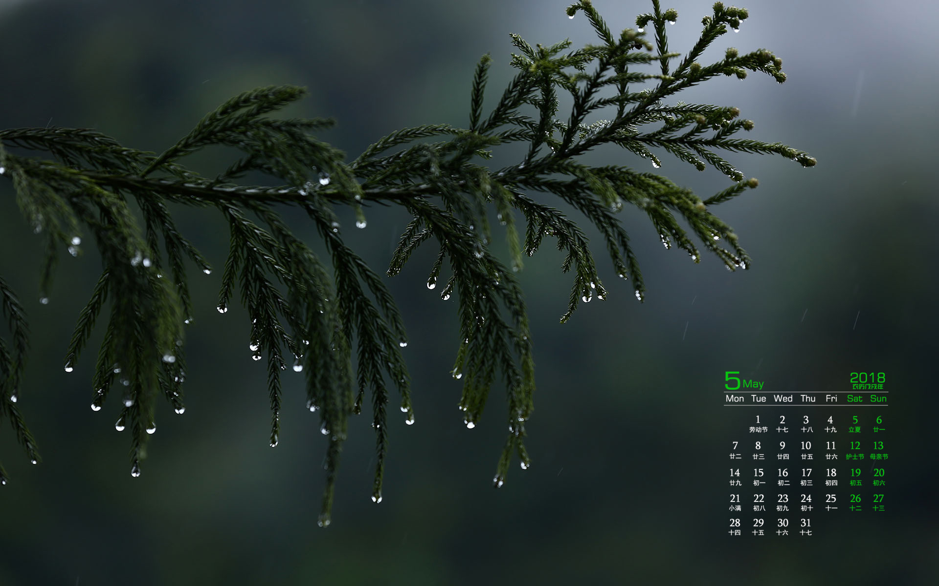 月历 2018年5月