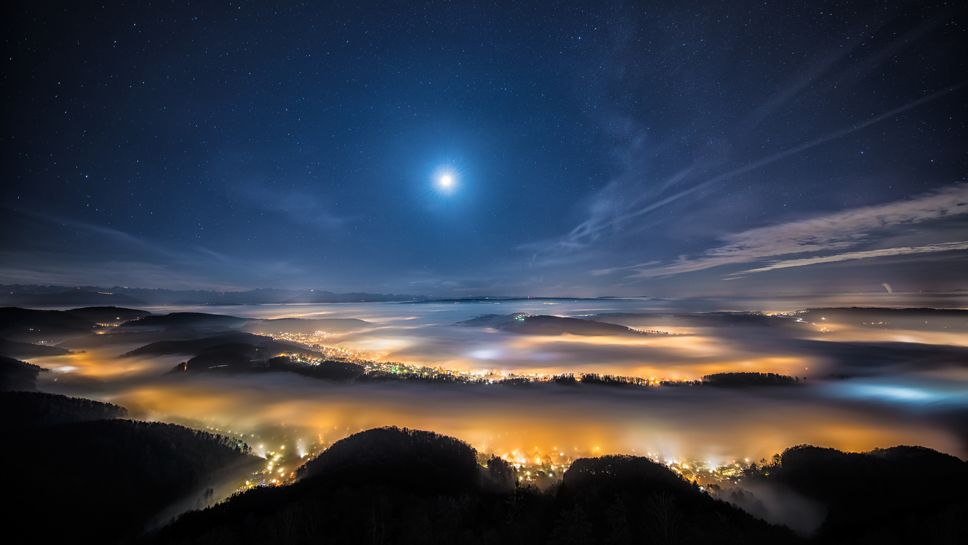 风景 城市夜景 瑞士 星空