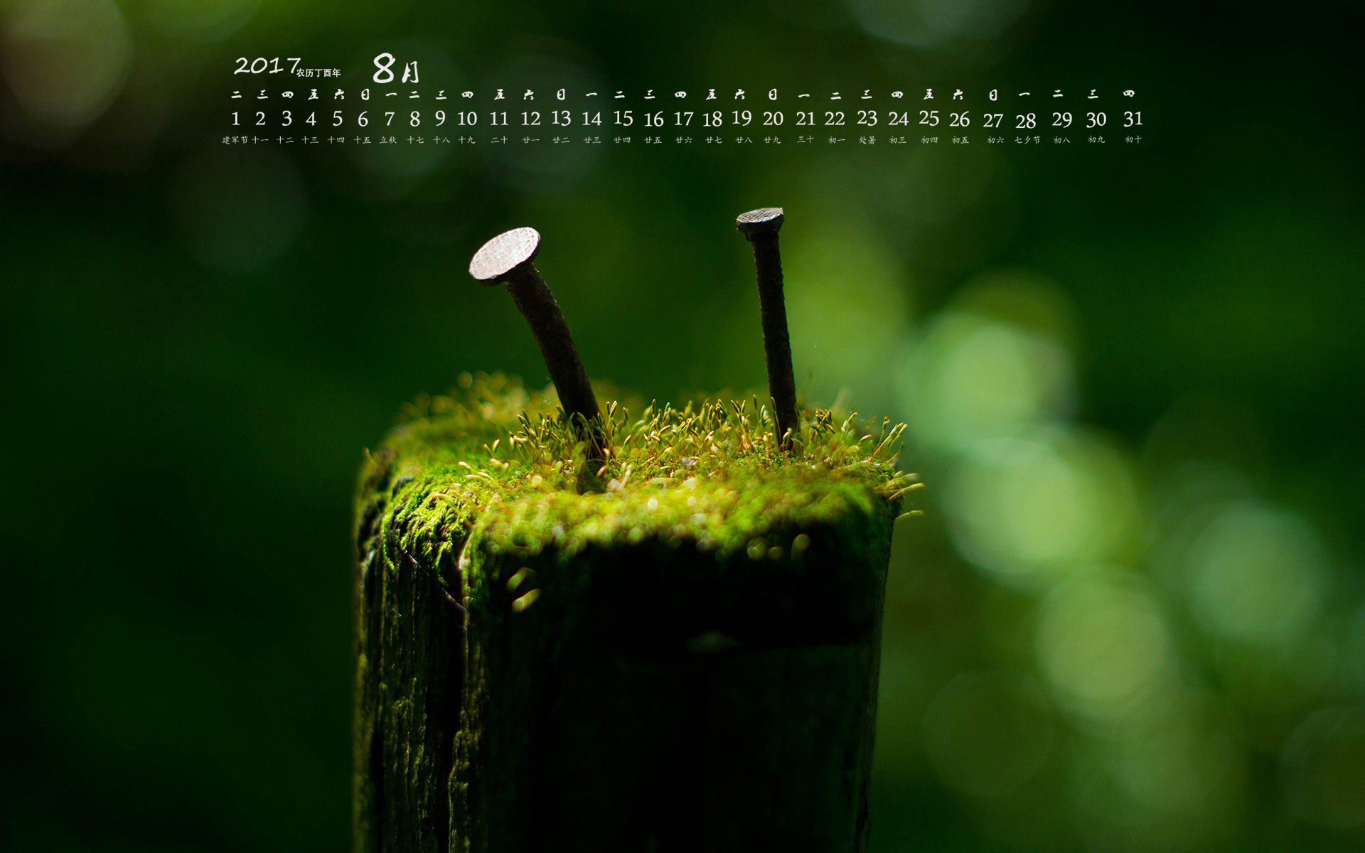 月历 2017年8月