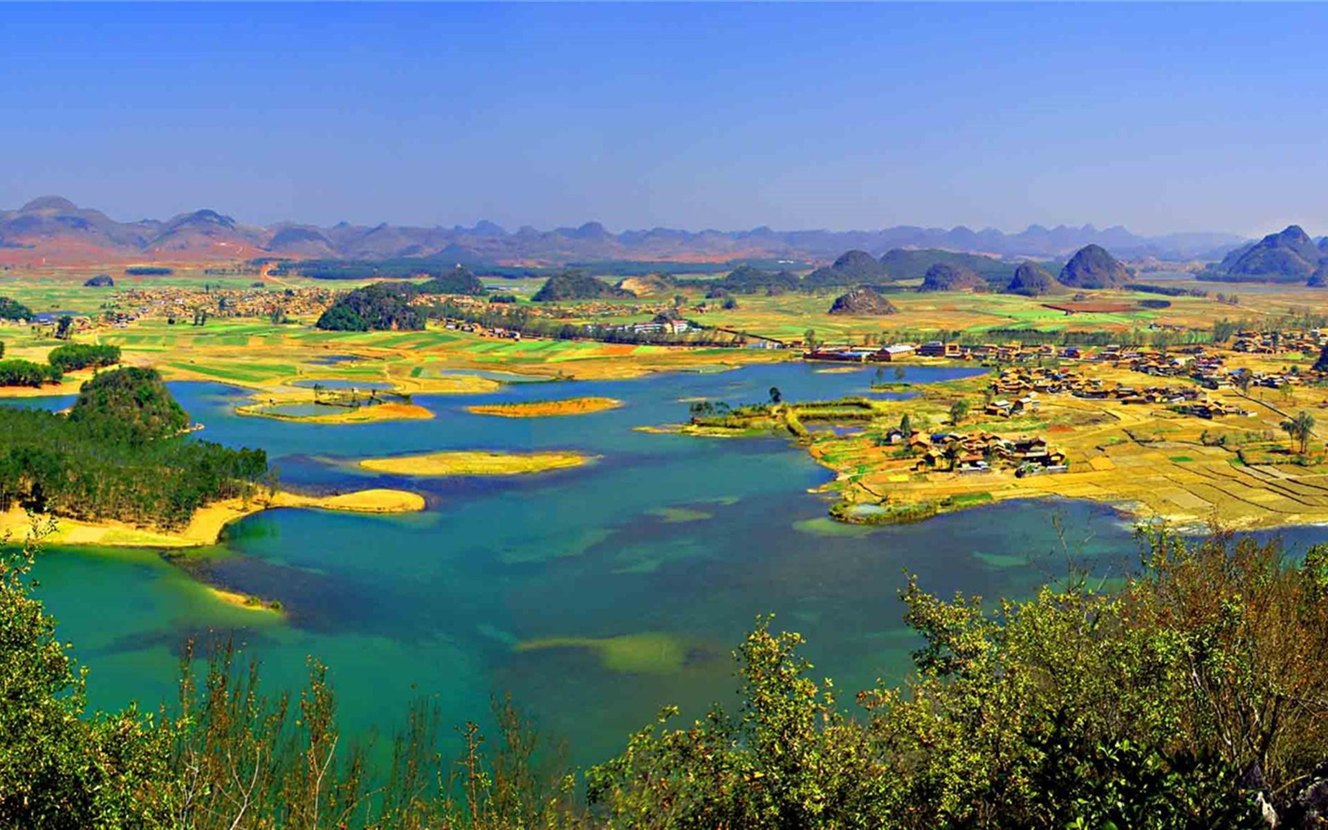 风景 云南 落日余晖 普者黑景观 宽屏