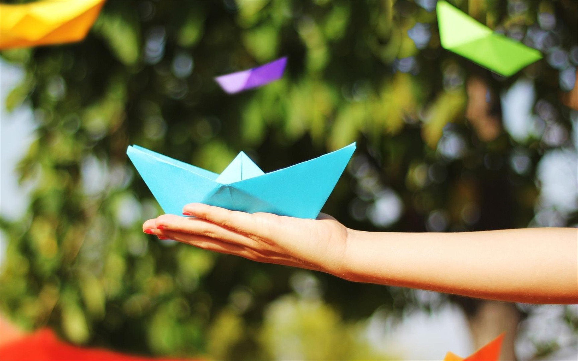 小清新 纸船 彩色纸船 可爱 宽屏