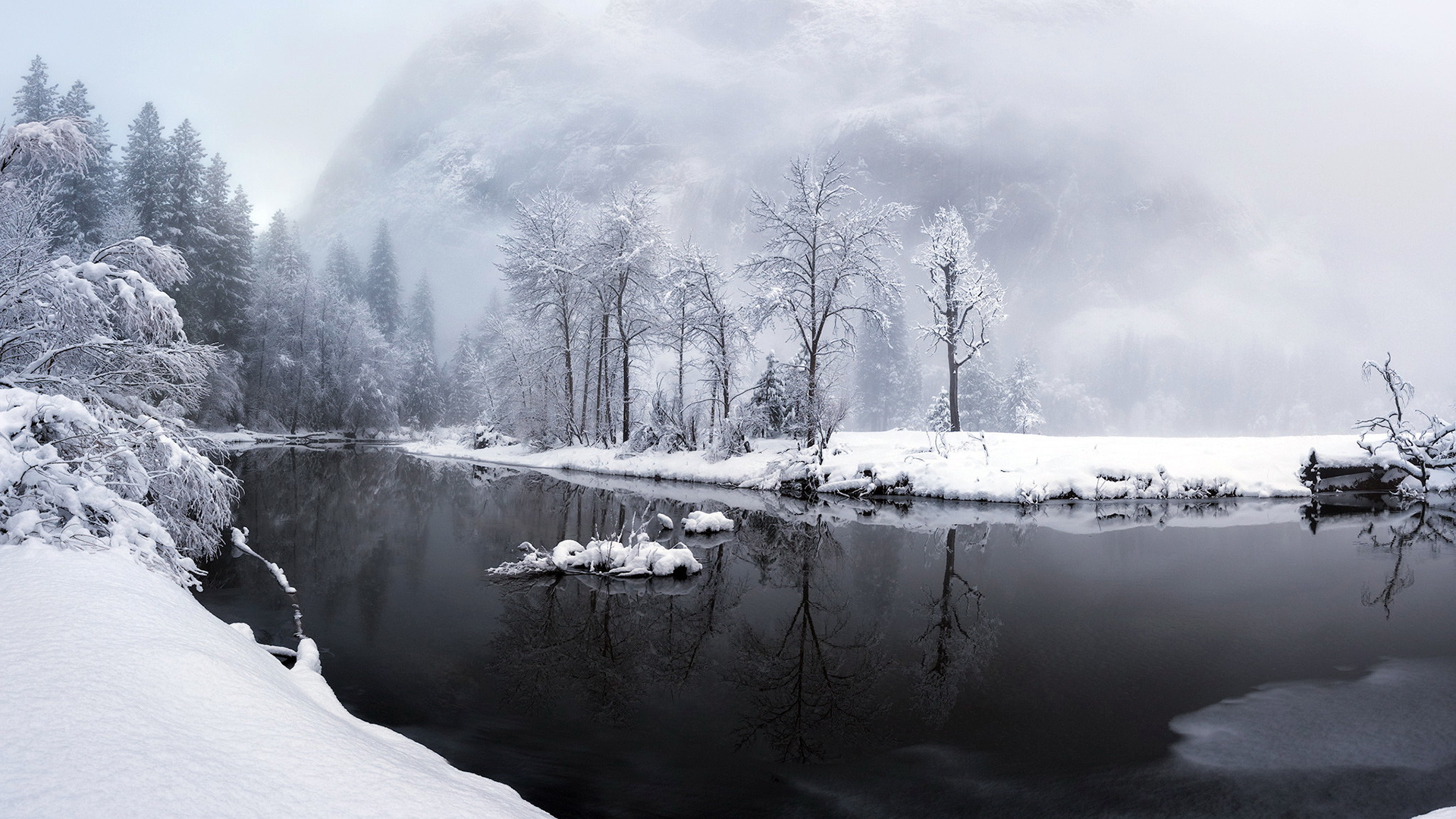 风景 冰天雪地 雪景 溪流