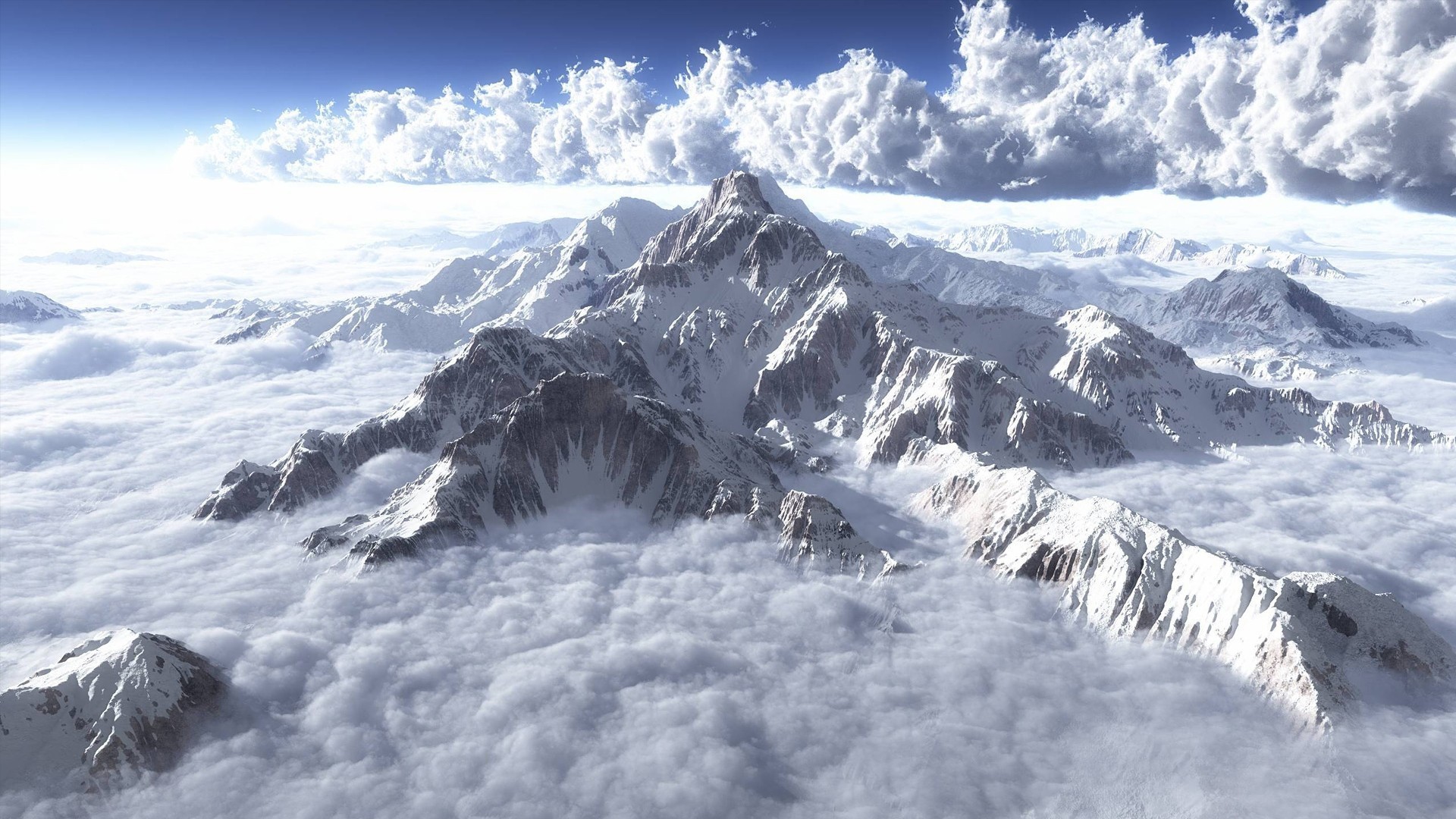 风景 航拍 雪山 云